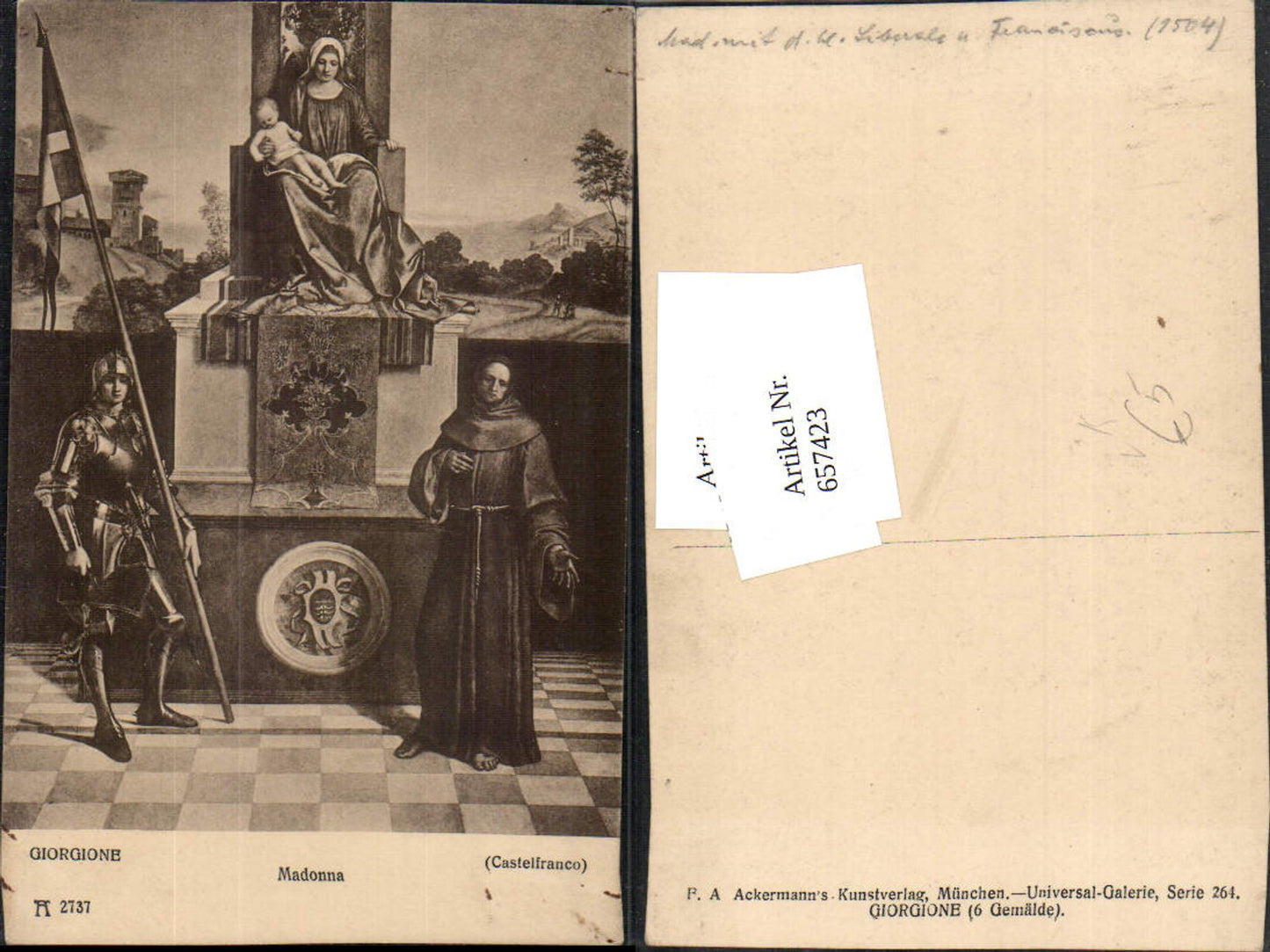 657423,Künstler AK Giorgione Madonna pub F. A. Ackermann 2737