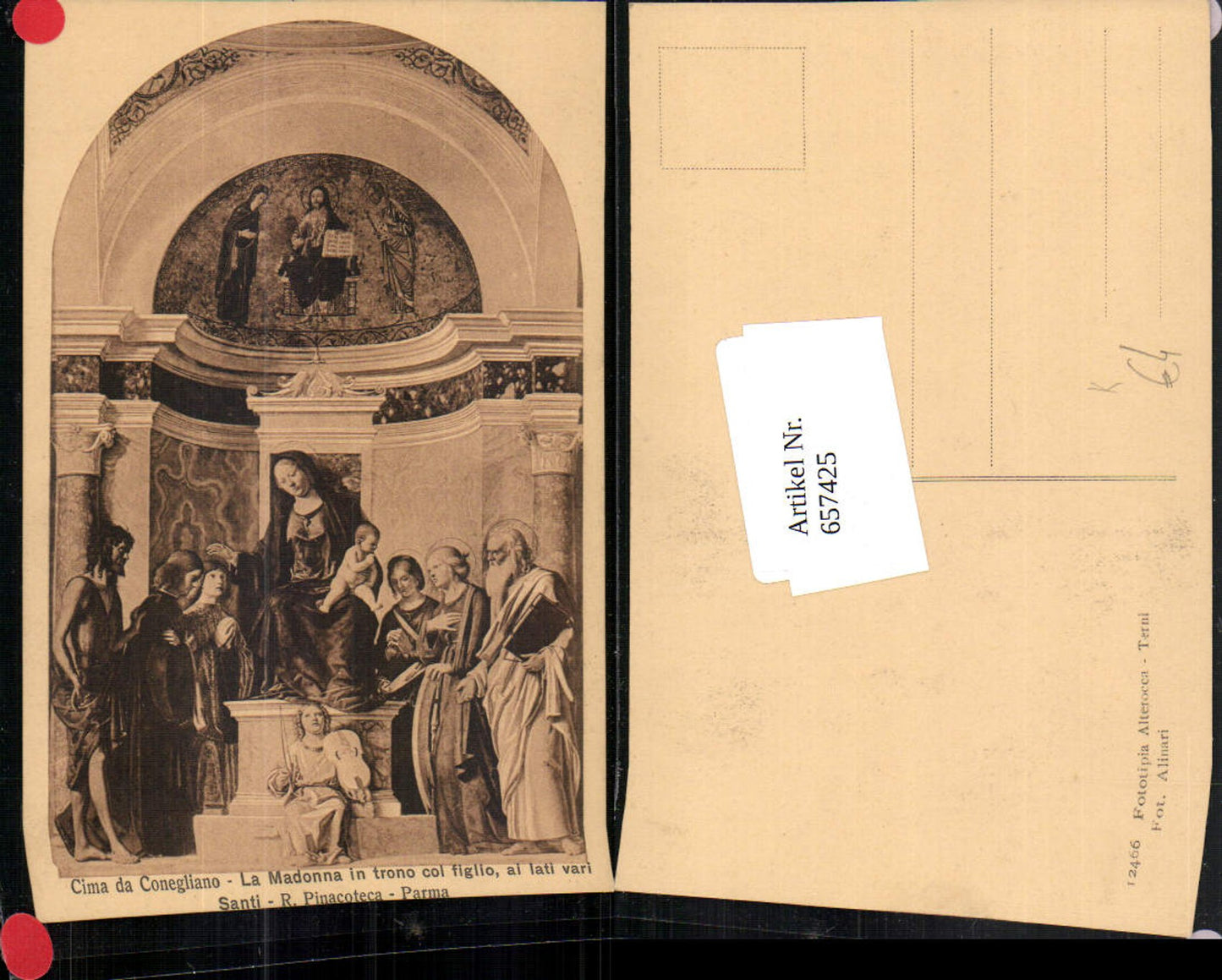 657425,Künstler AK Cima da Conegliano La Madonna in trono col figlio