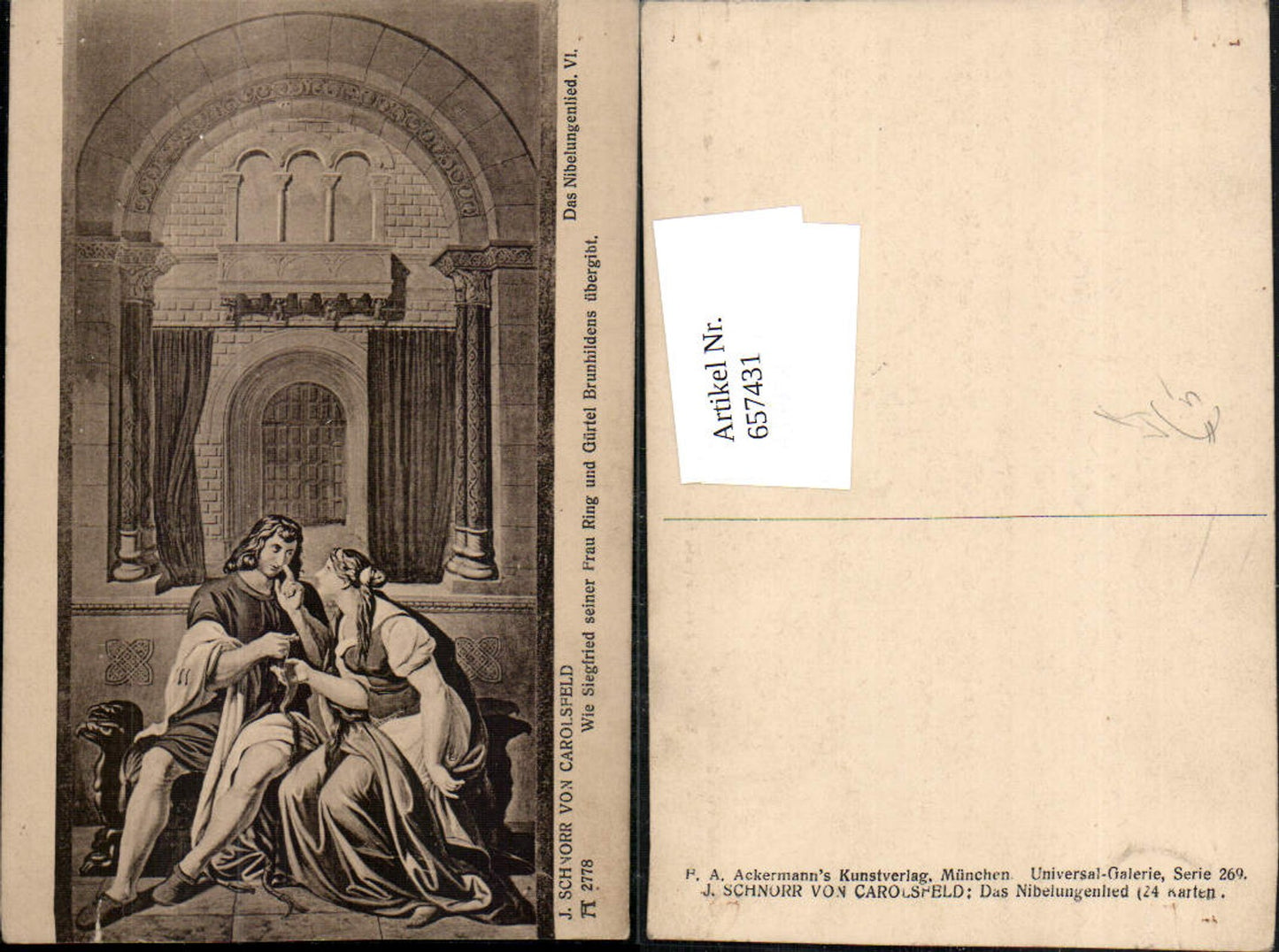 657431,Künstler AK Schnorr v. Carolsfeld Nibelungenlied pub F. A. Ackermann 2778
