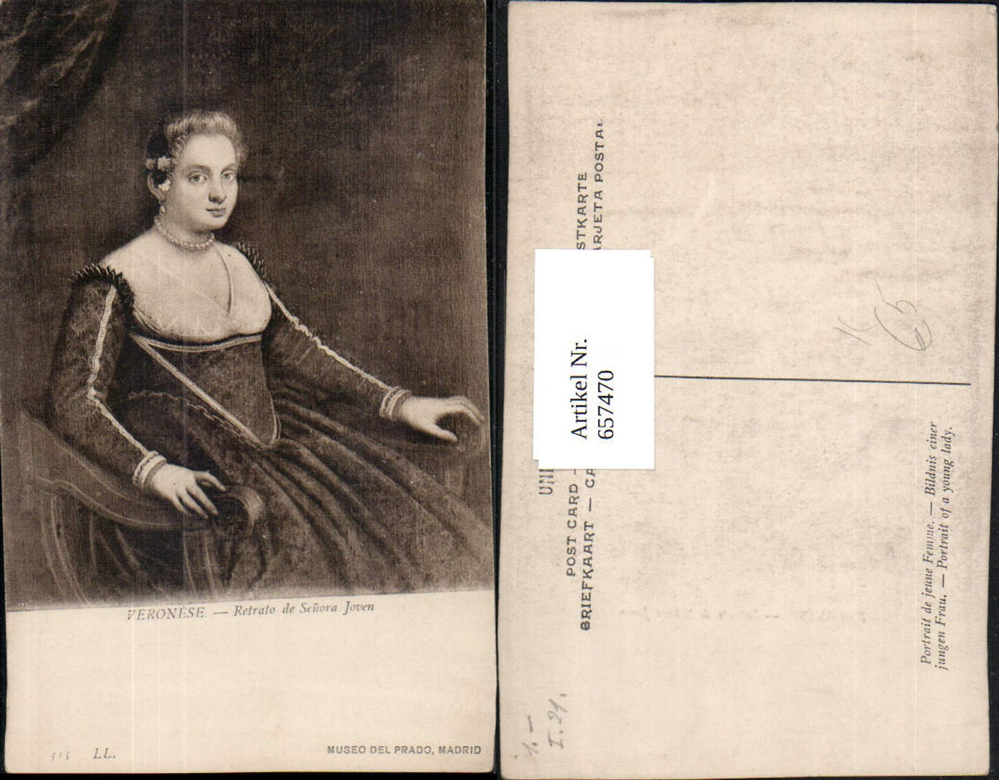 657470,Künstler AK Veronese Retrato de Senora Joven Bildnis einer Jungen Frau