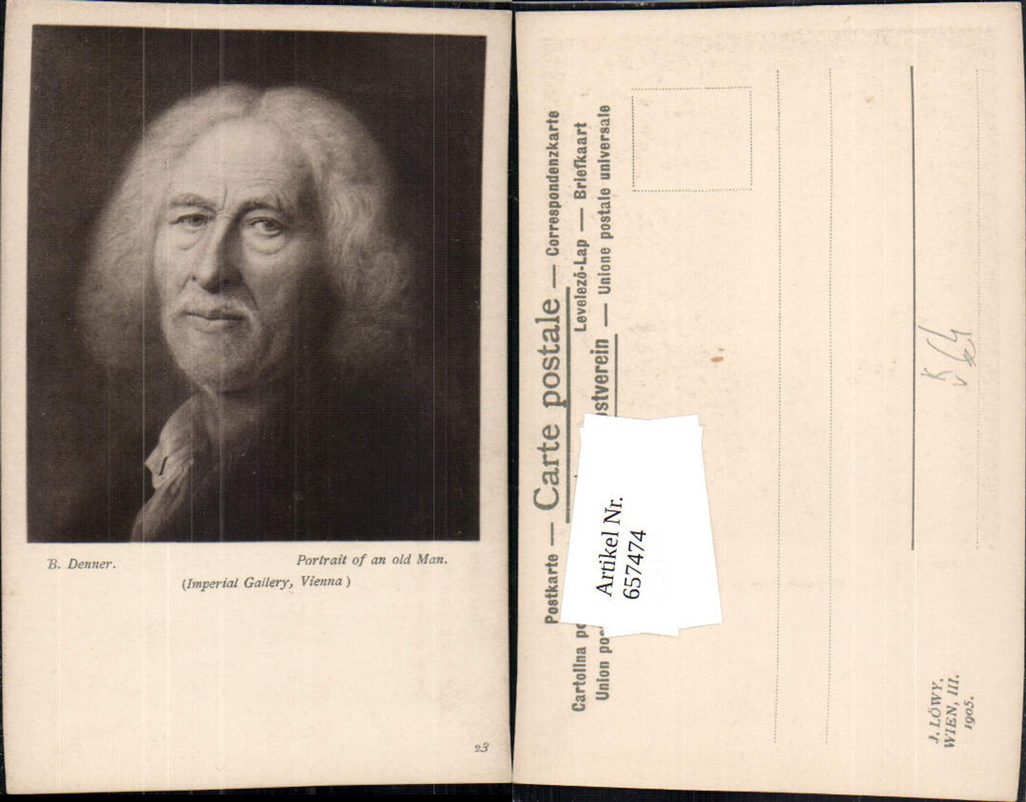 657474,Künstler AK B. Denner Portrait of an old Man pub J. Löwy 23