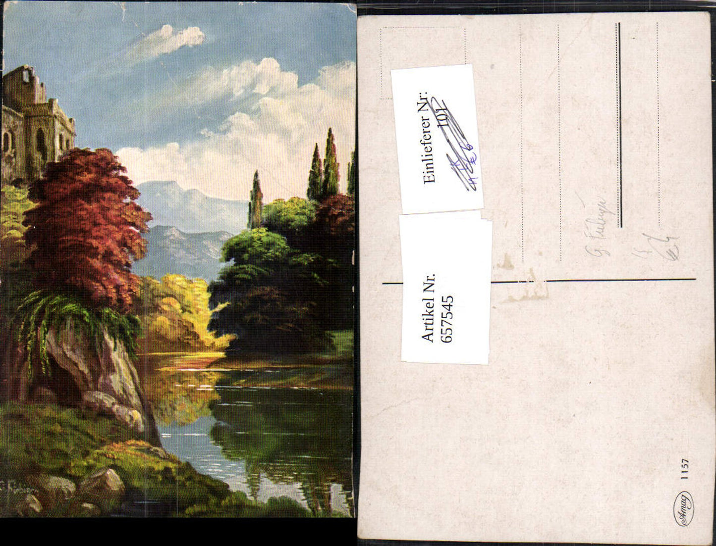 657545,Künstler AK G. Fiebiger Landschaft Ruine