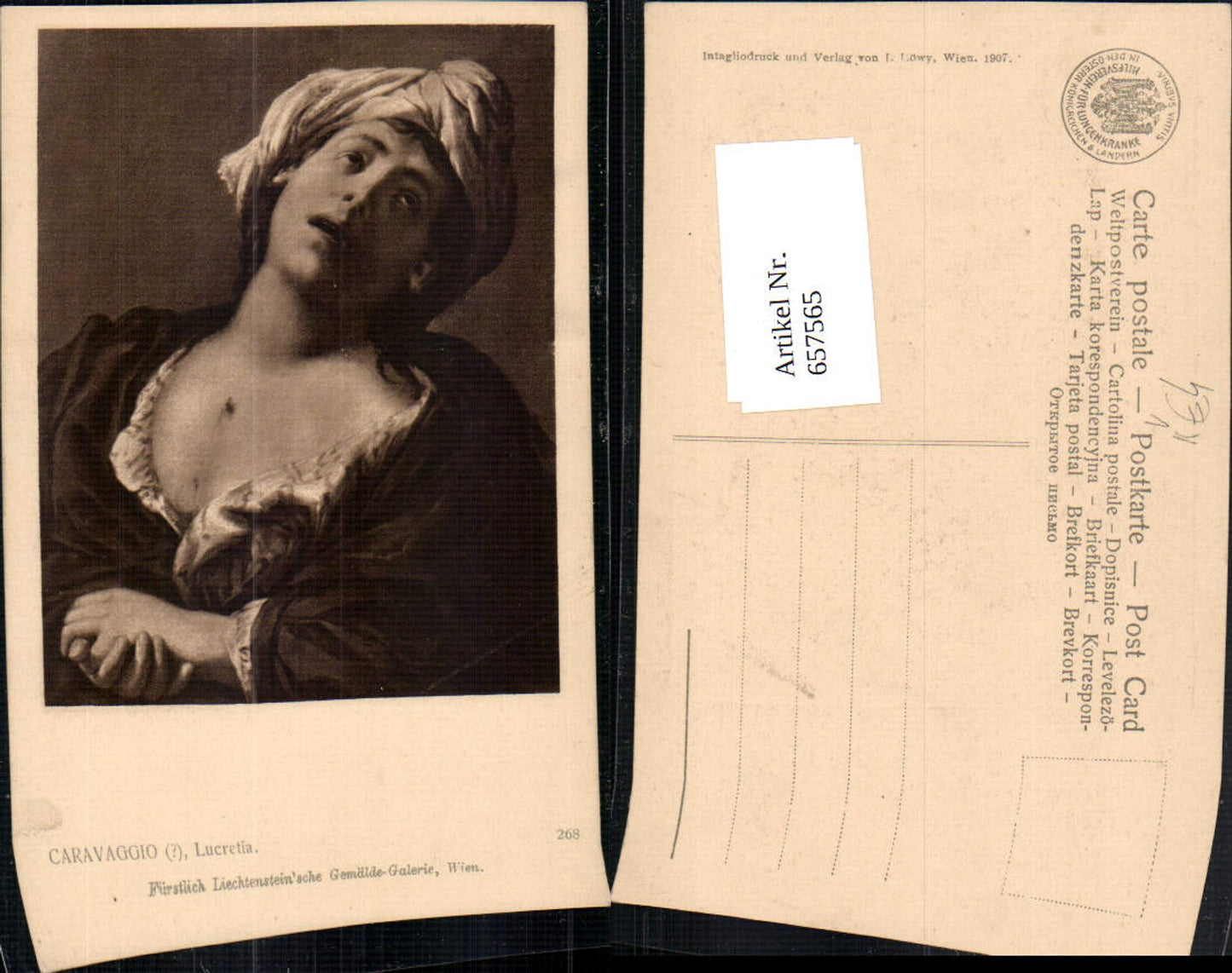 657565,Künstler AK Caravaggio Lucretia pub J. Löwy 268