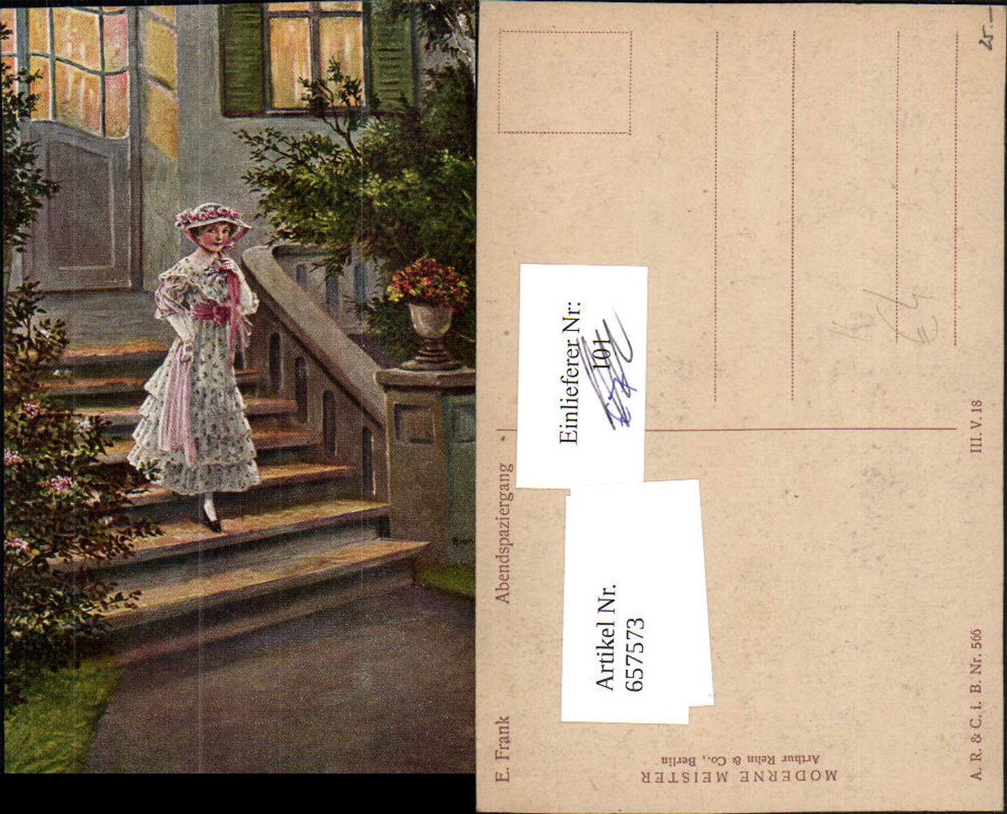 657573,Künstler AK E. Frank Abendspaziergang Mädchen