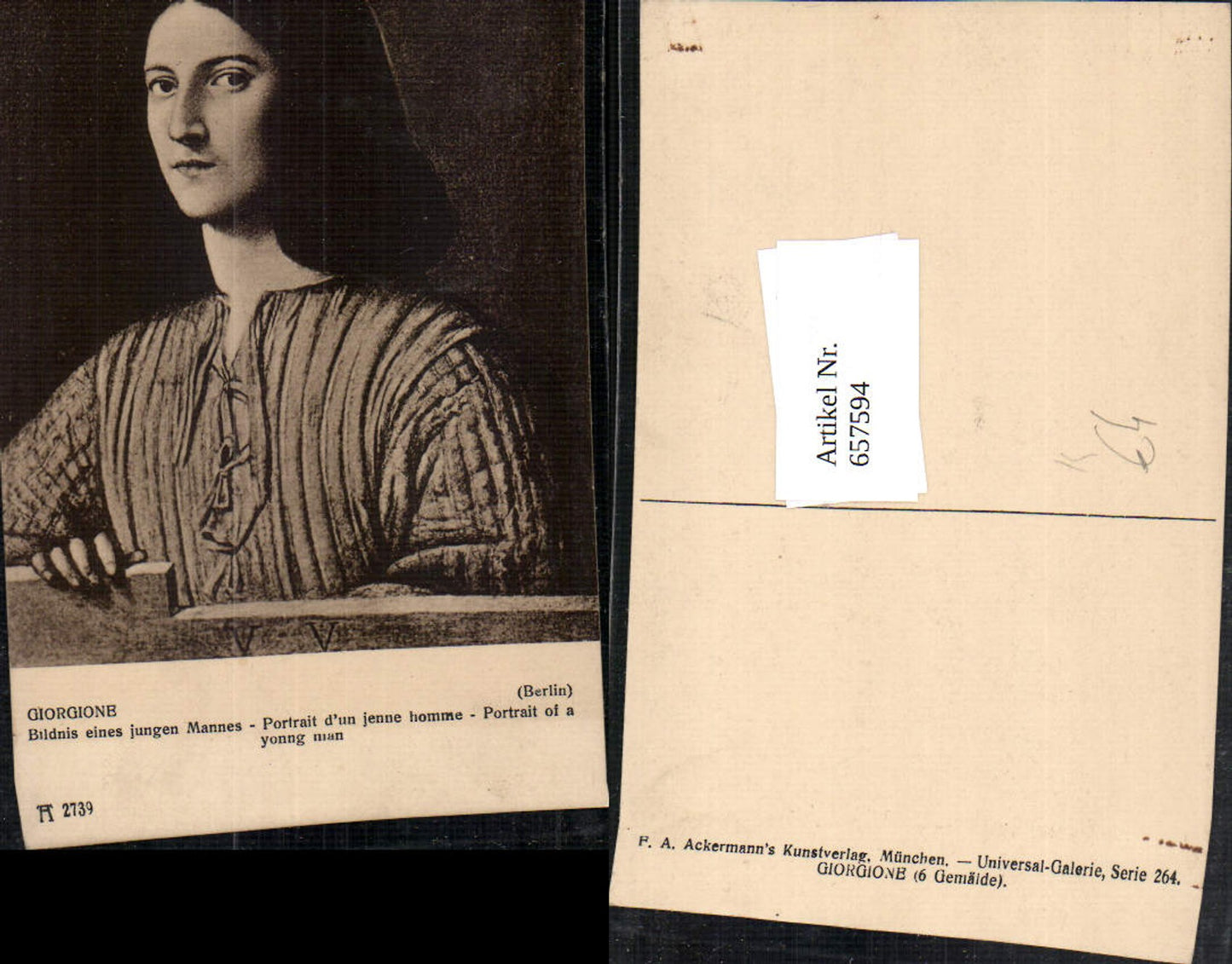 657594,Künstler AK Giorgione Bildnis eines jungen Mannes