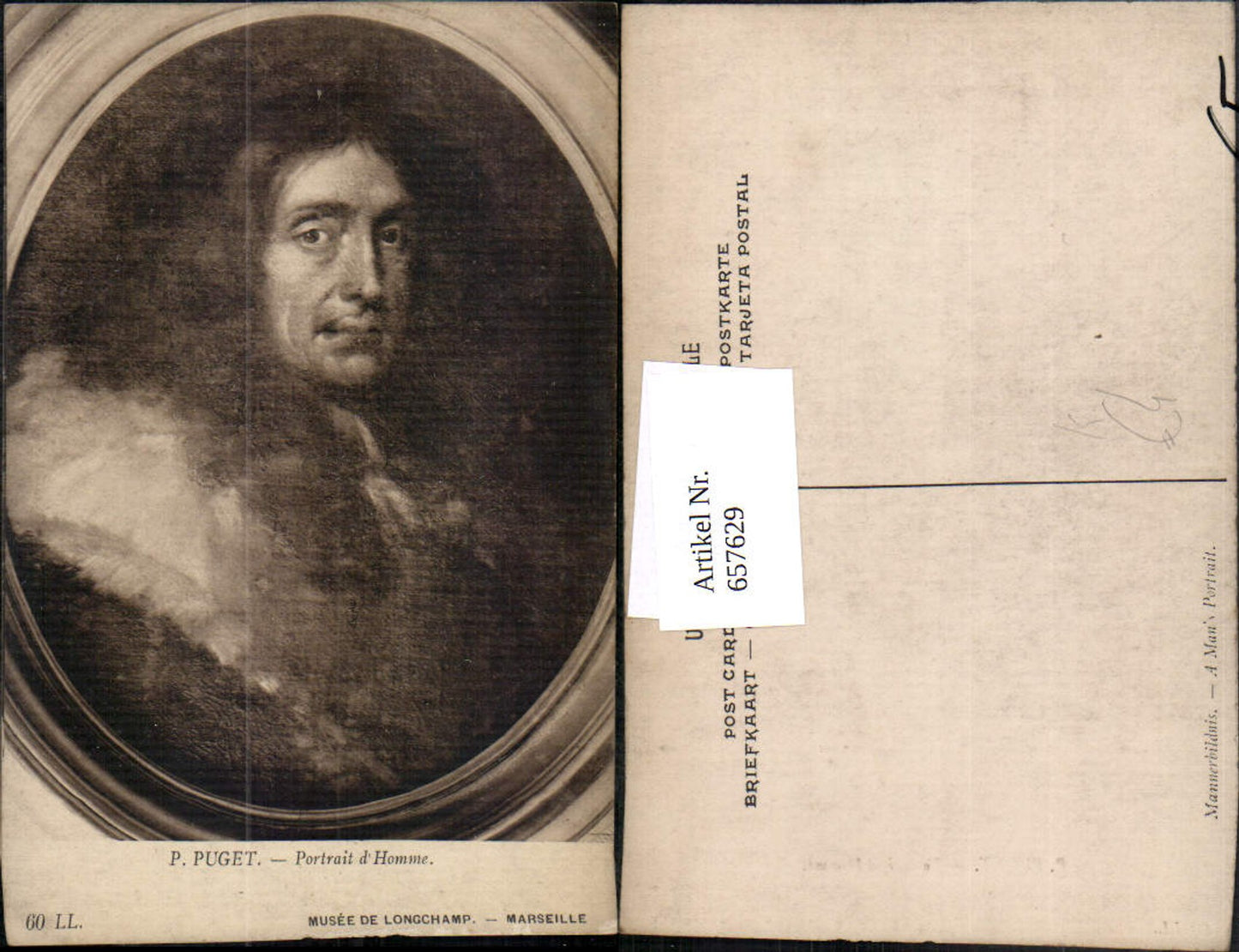 657629,Künstler AK P. Puget Portrait d Homme Männerbildnis