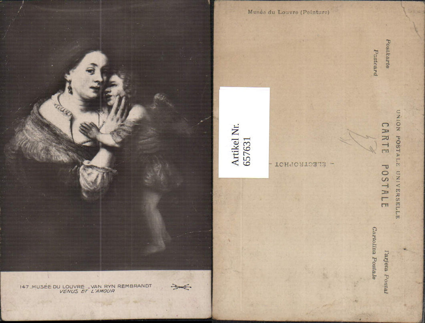 657631,Künstler AK Van Ryn Rembrandt Venus et L Amour Liebe Frau Amor