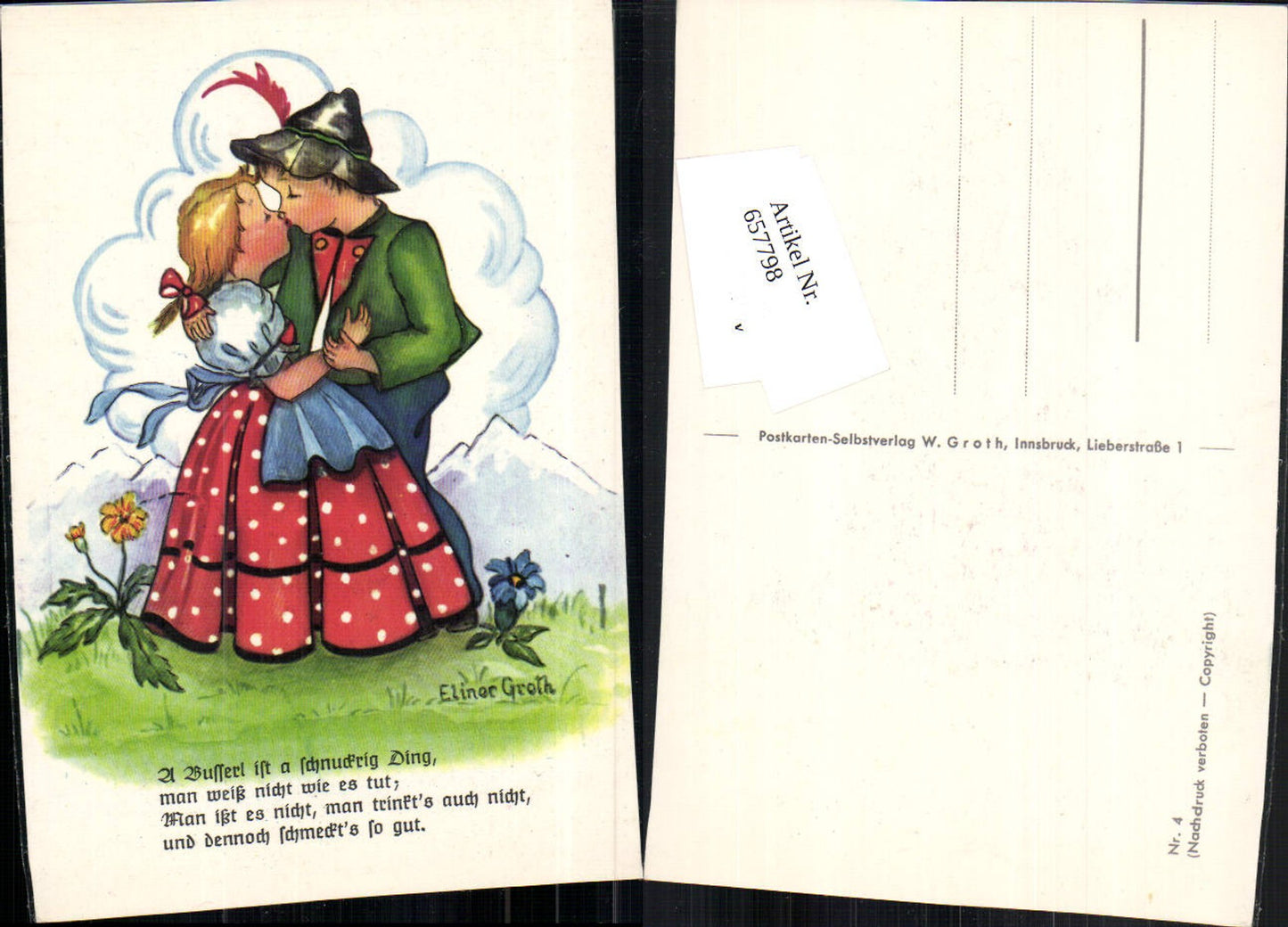 657798,Künstler AK Elinor Groth Nr. 4 Kinder Tracht