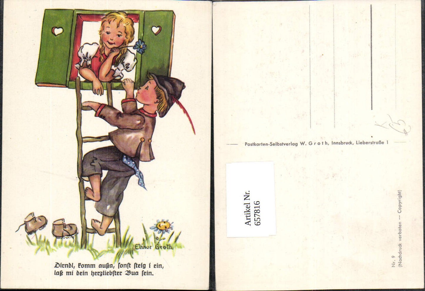 657816,Künstler Ak Elinor Groth Nr. 9 Kinder Tracht