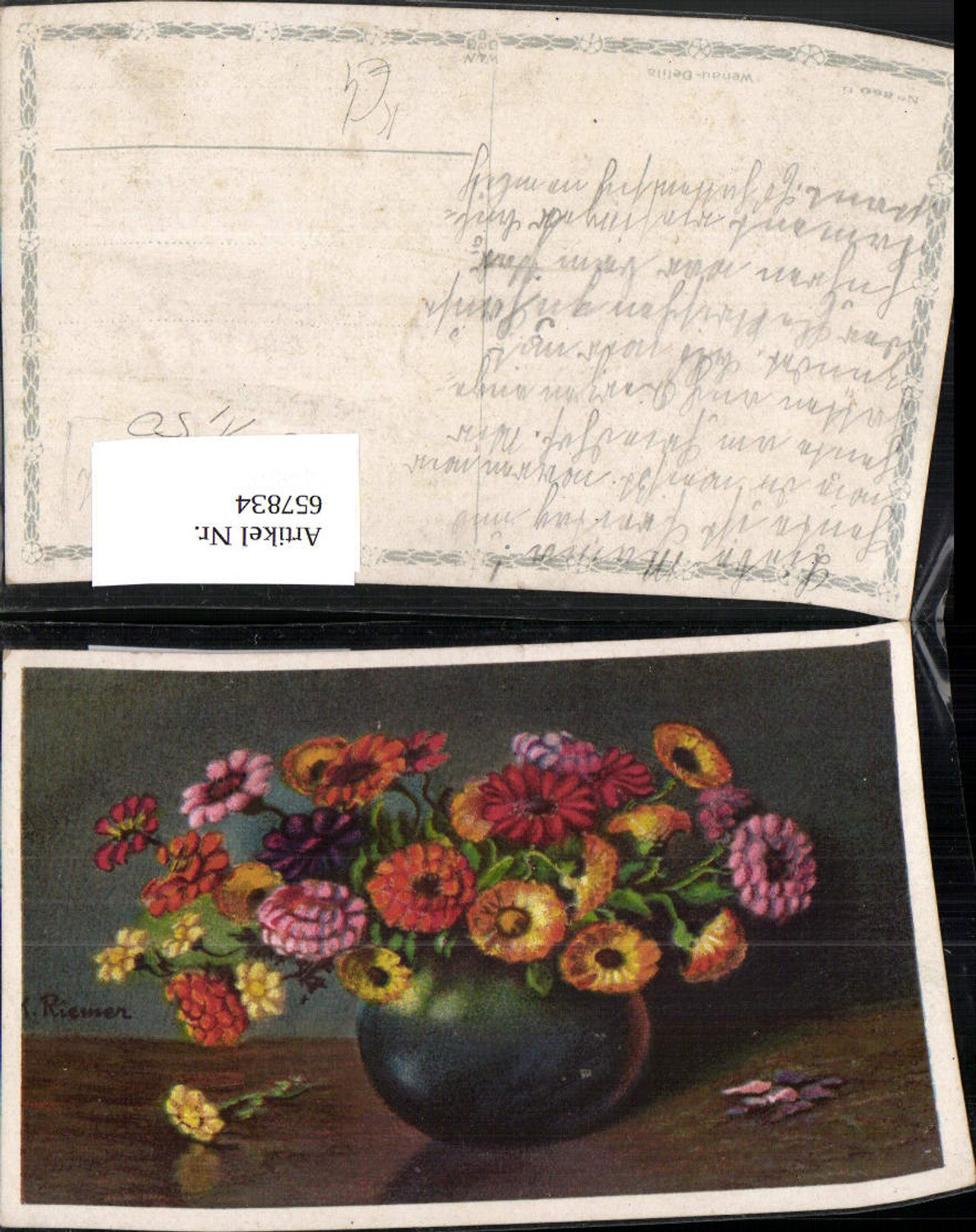 657834,Künstler Ak Stillleben K. Riemer Vase Blumen Blumenvase
