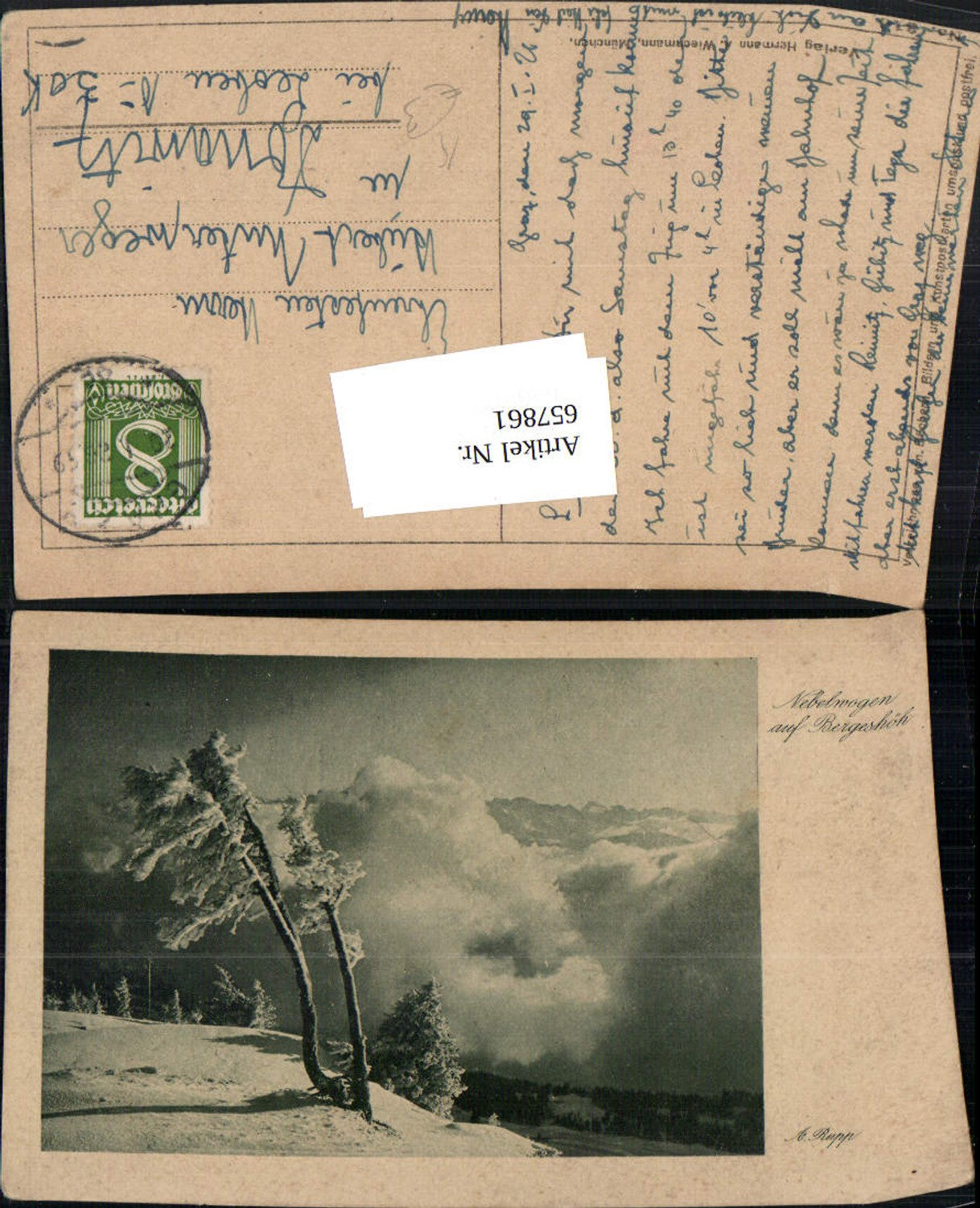 657861,Künstler Ak A. Rupp Nebelwogen auf Bergeshöh Winterlandschaft