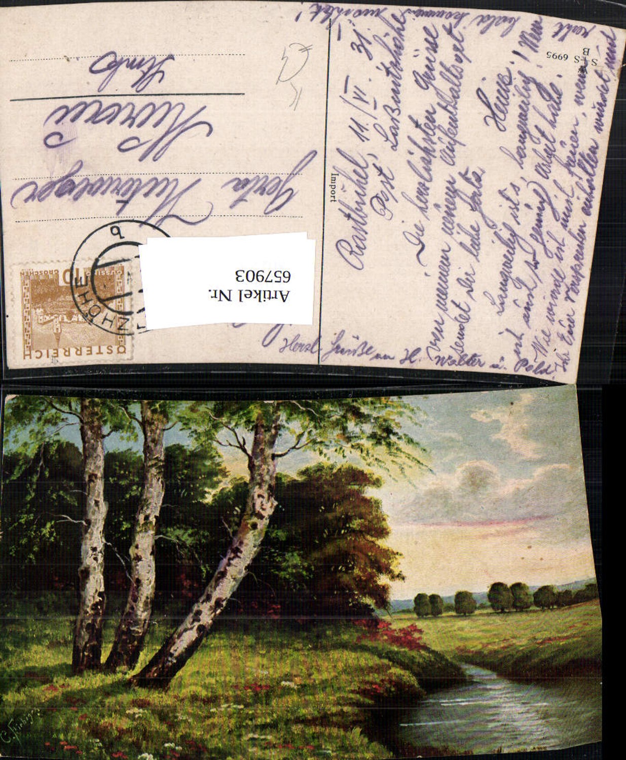 657903,Künstler Ak G. Fiebiger Birke Baum Landschaft