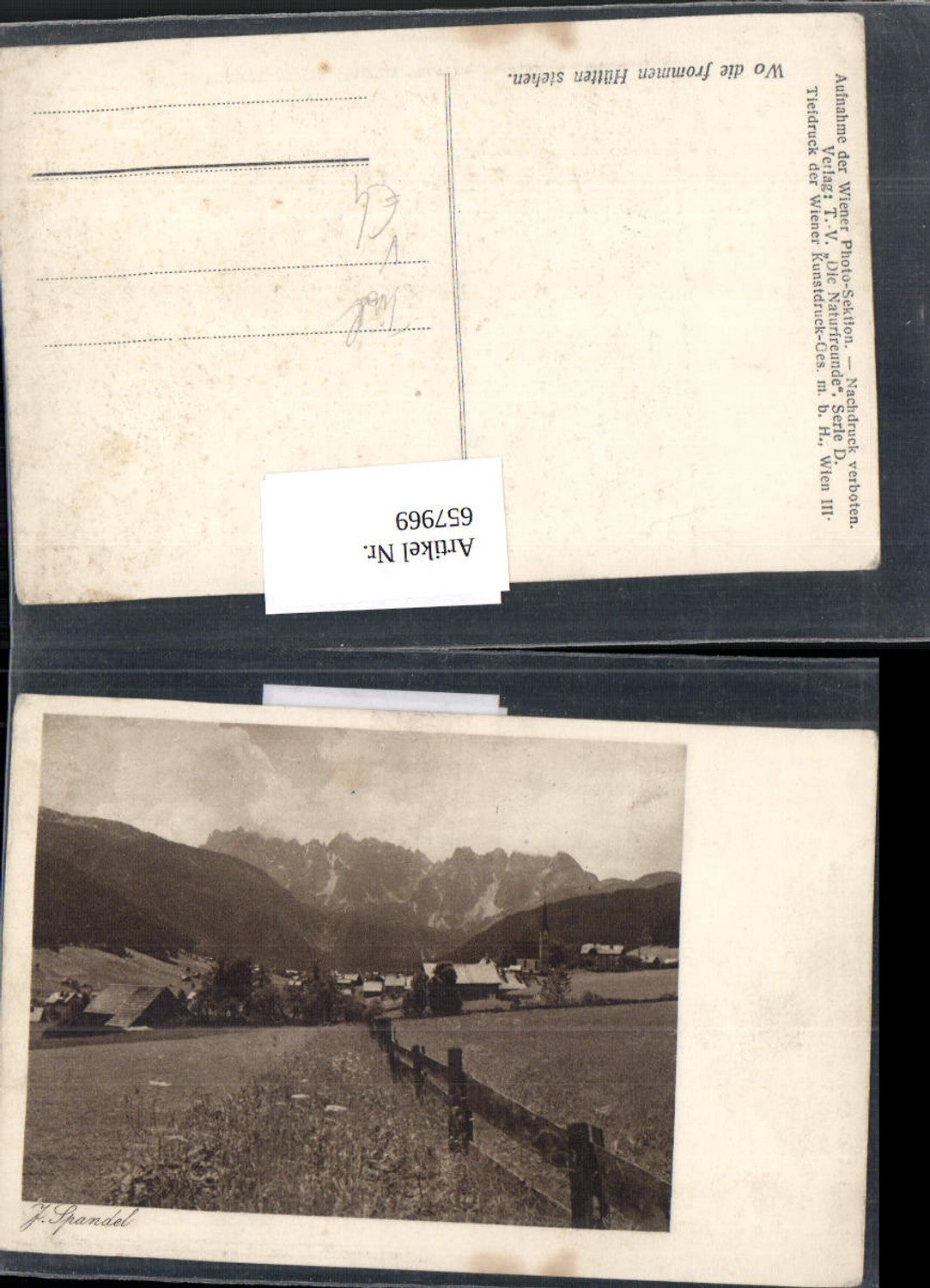 657969,Künstler Ak J. Spandel Wo die frommen Hütten stehen Tirol pub TV Naturfreunde
