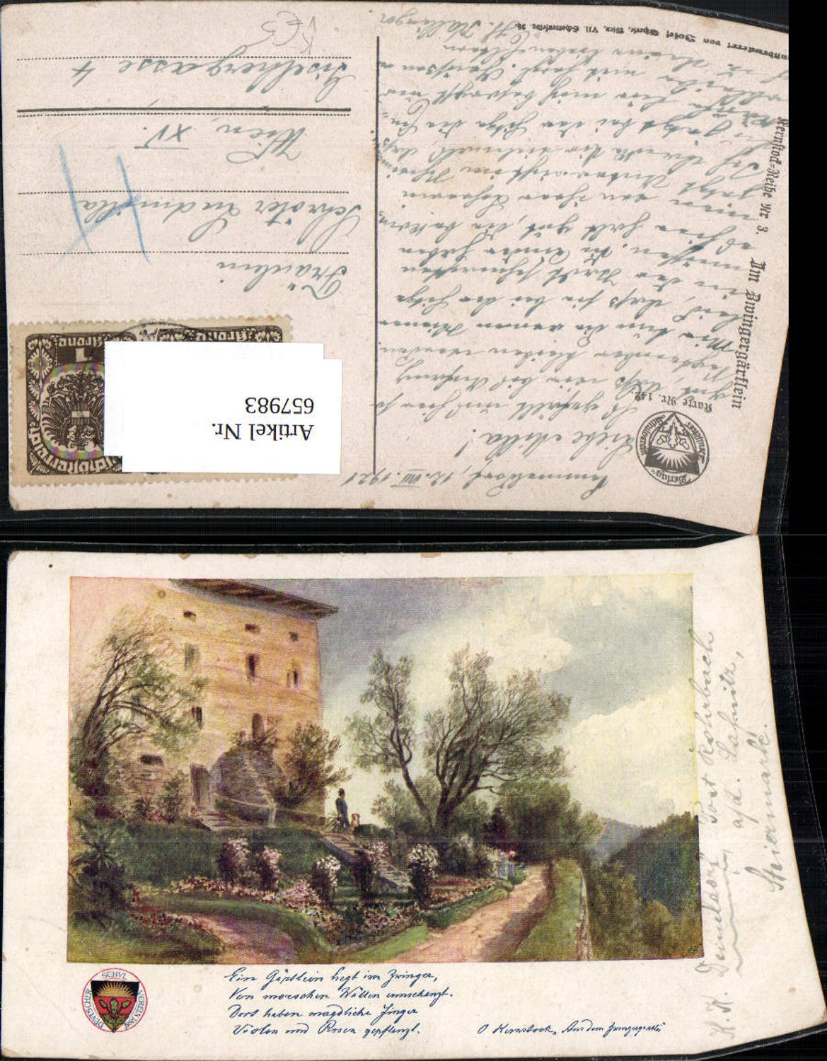 657983,Künstler Ak Im Zwingergärtlein Kernstock Nr. 3 pub Deutscher Schulverein 142