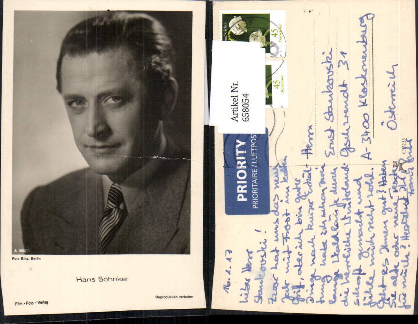 658054,Schauspieler Hans Söhnker pub Film Foto Verlag A 3952/1