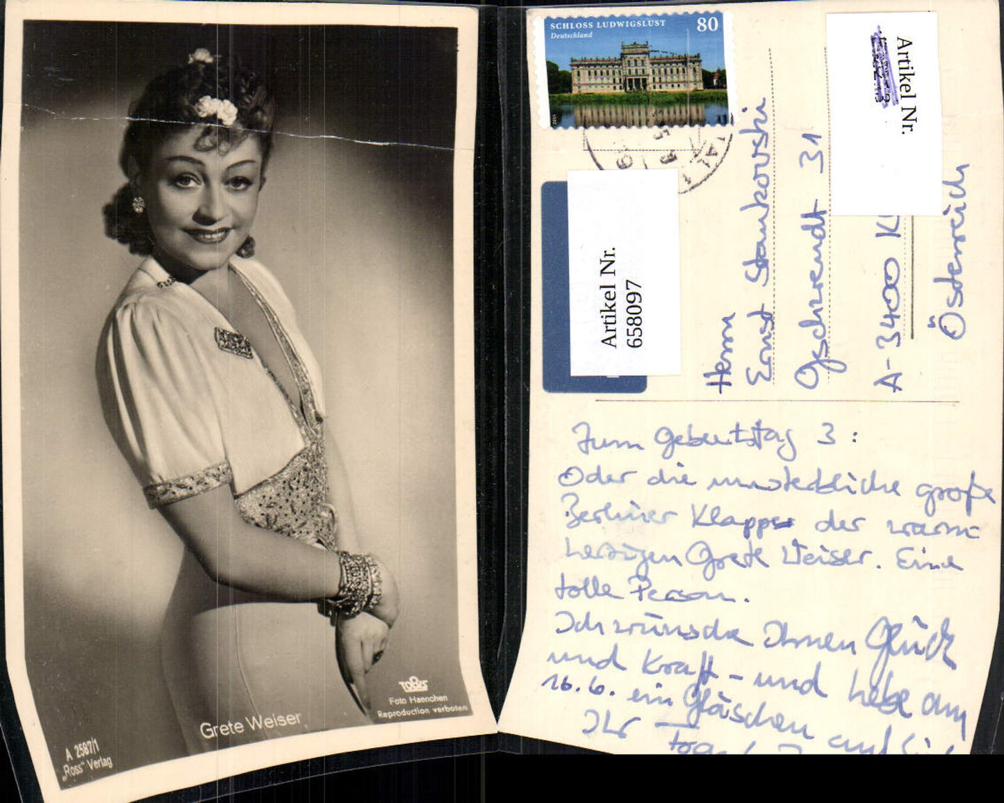 658097,Schauspielerin Grete Weiser pub Ross A 2587/1