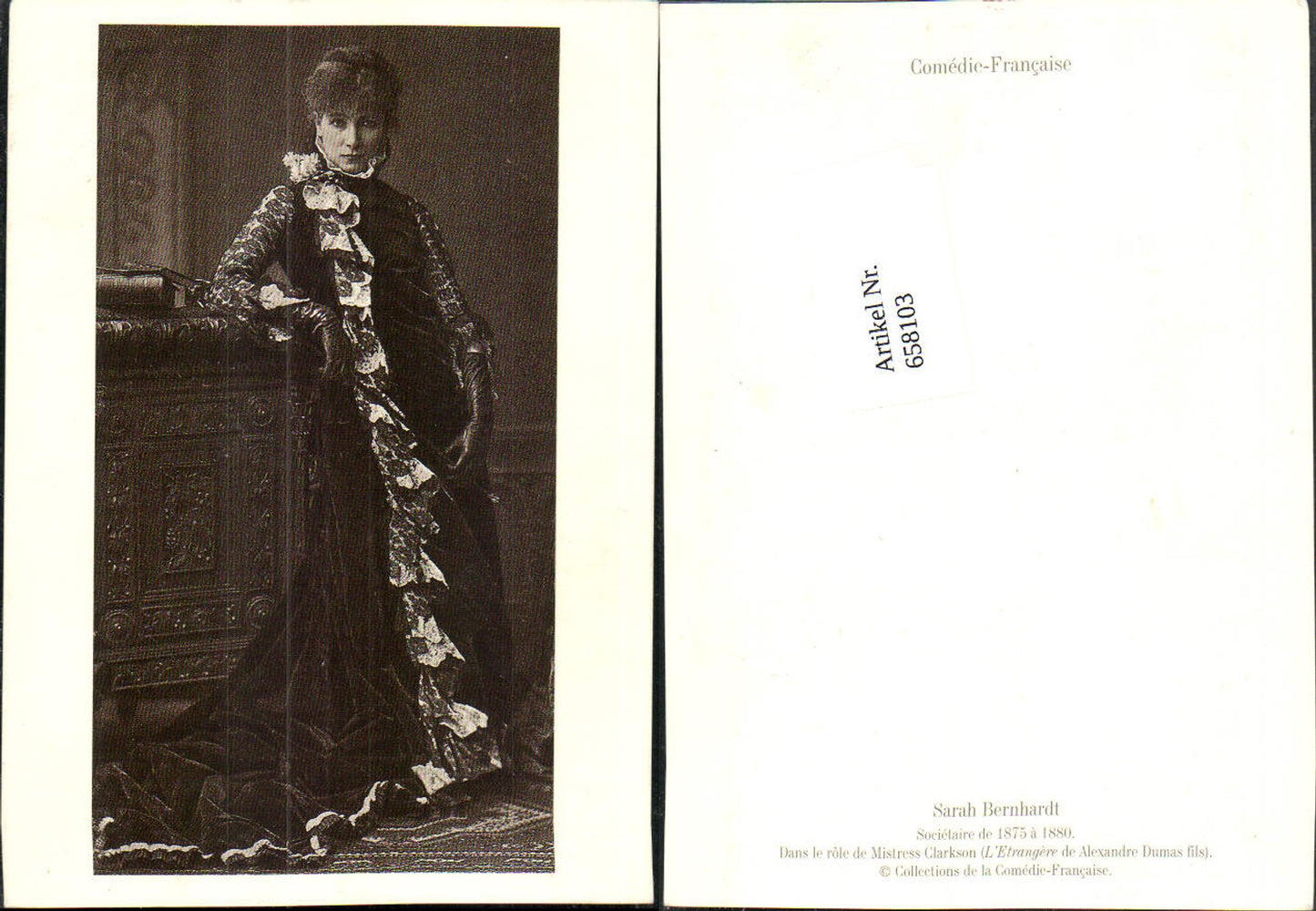 658103,Schauspielerin Sarah Bernhardt dans le role de Mistress Clarkson