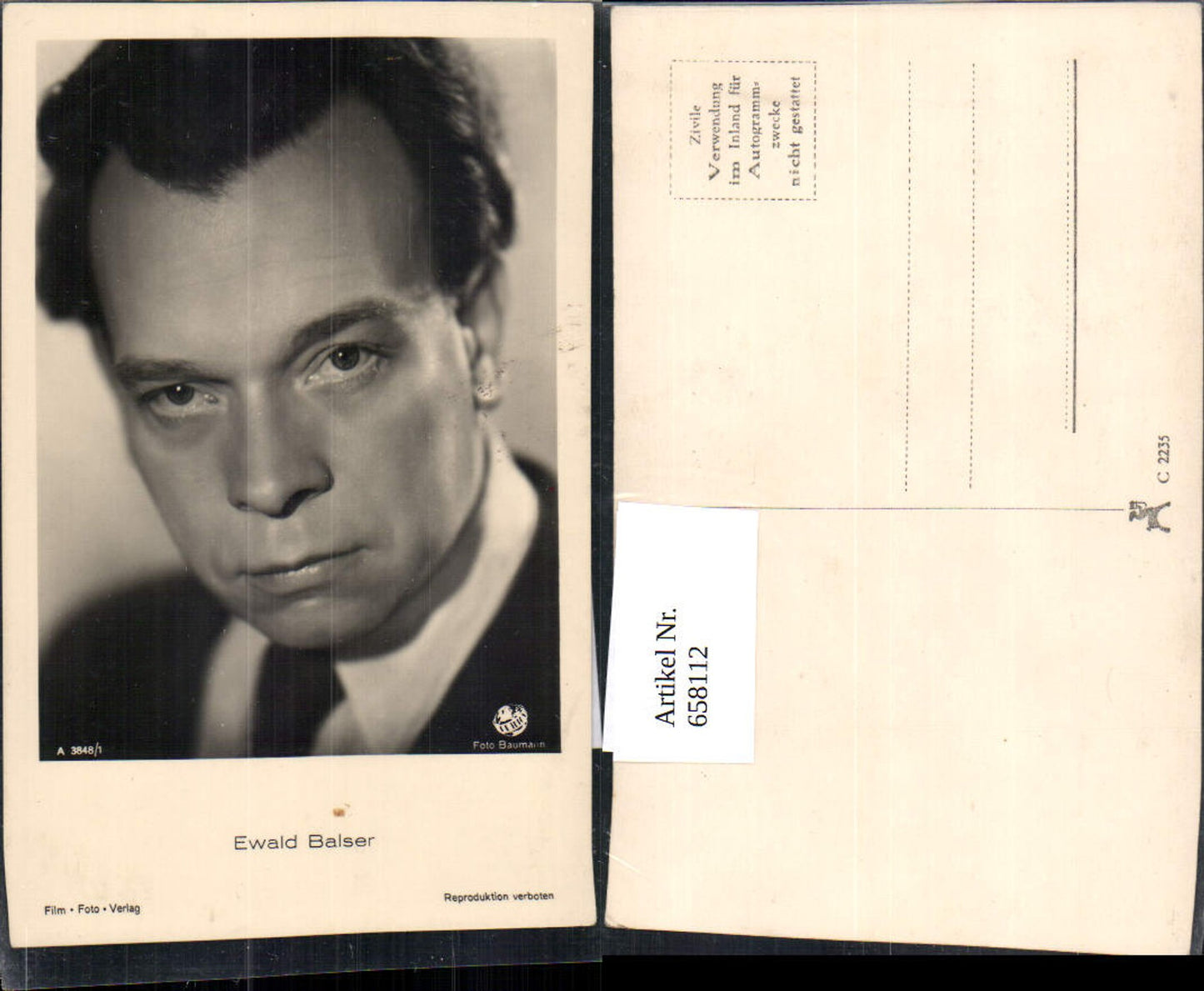 658112,Schauspieler Ewald Balser pub Film Foto Verlag A 3848/1