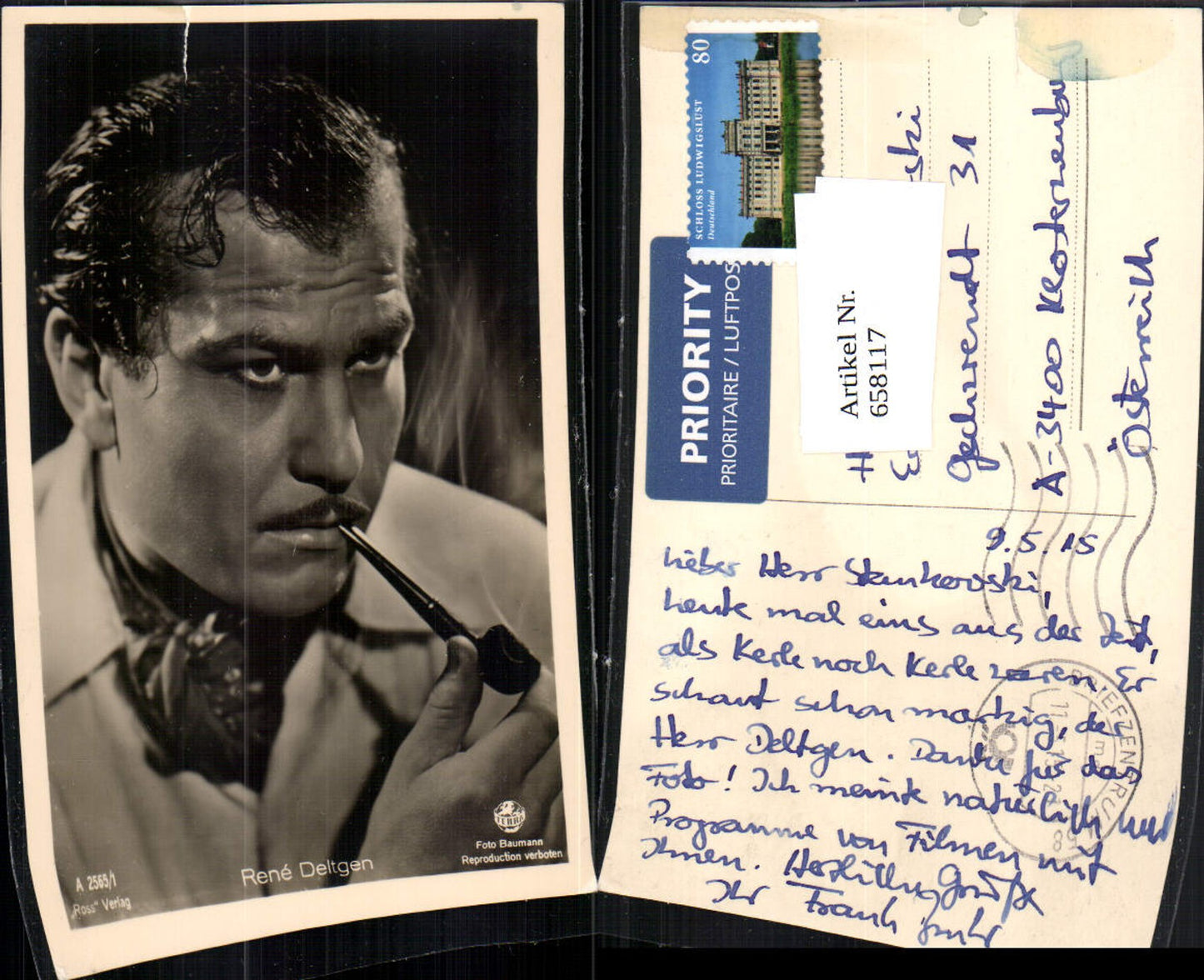 658117,Schauspieler Rene Deltgen Pfeife Rauchen pub Ross A 2565/1