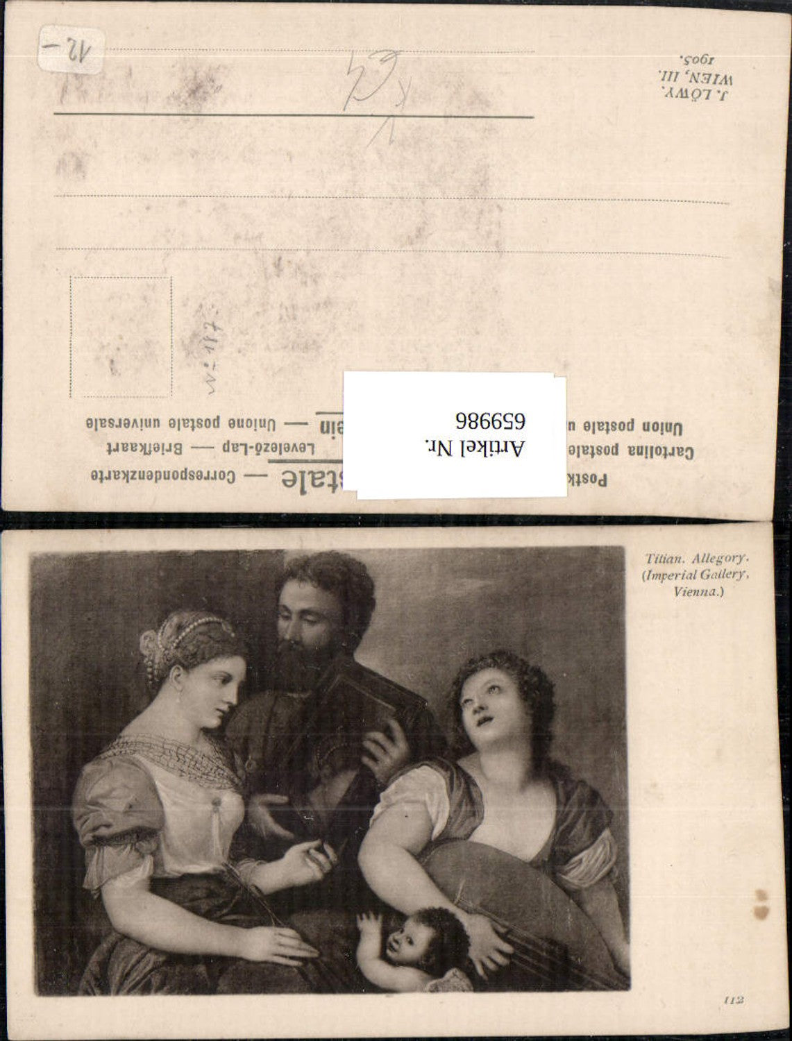 659986,Künstler Ak Tizian Allegory Allegorie Engel pub J. Löwy 112