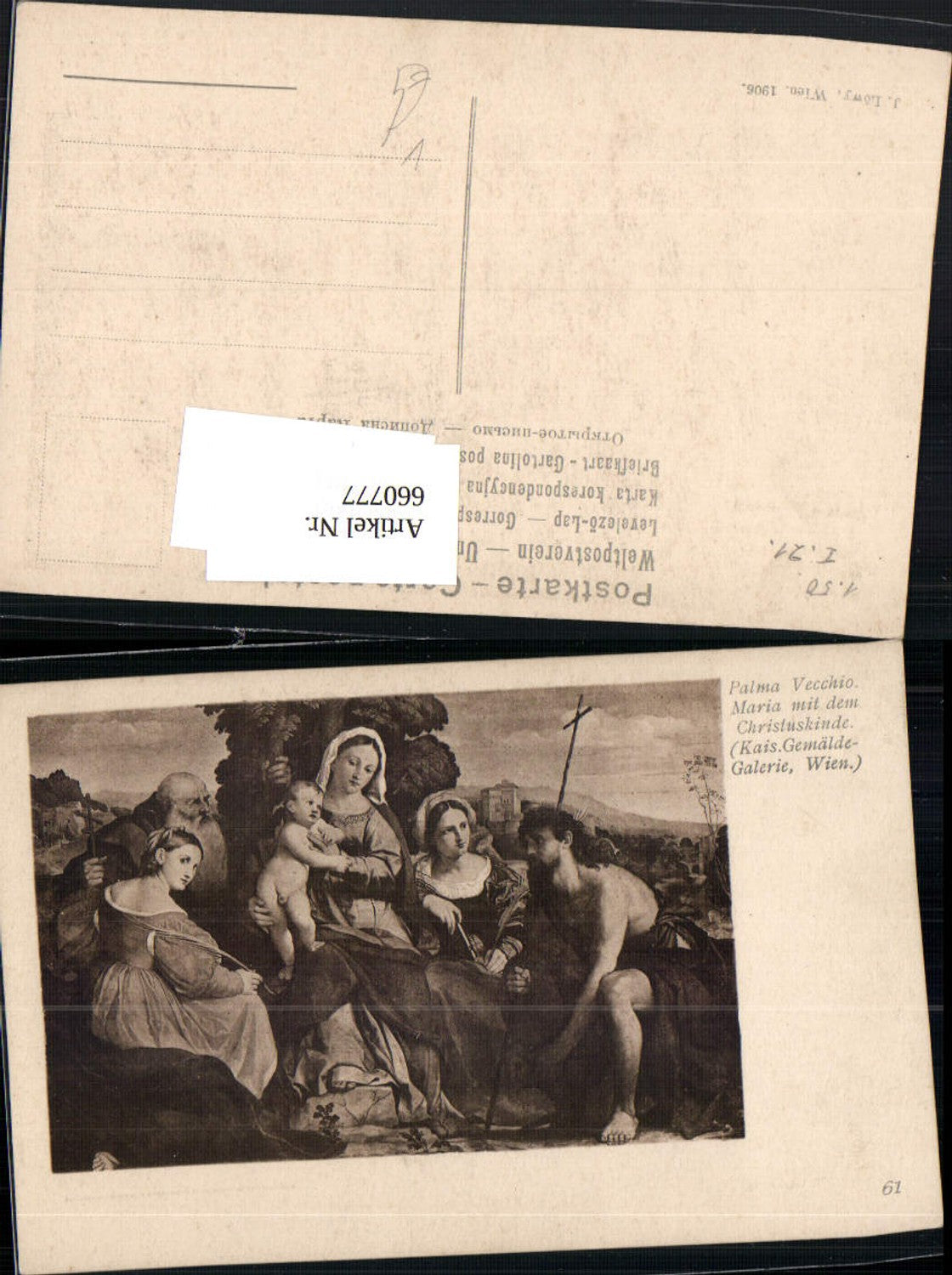 660777,Künstler Ak Palma Vecchio Maria mit dem Christuskinde Religion pub J. Löwy 61