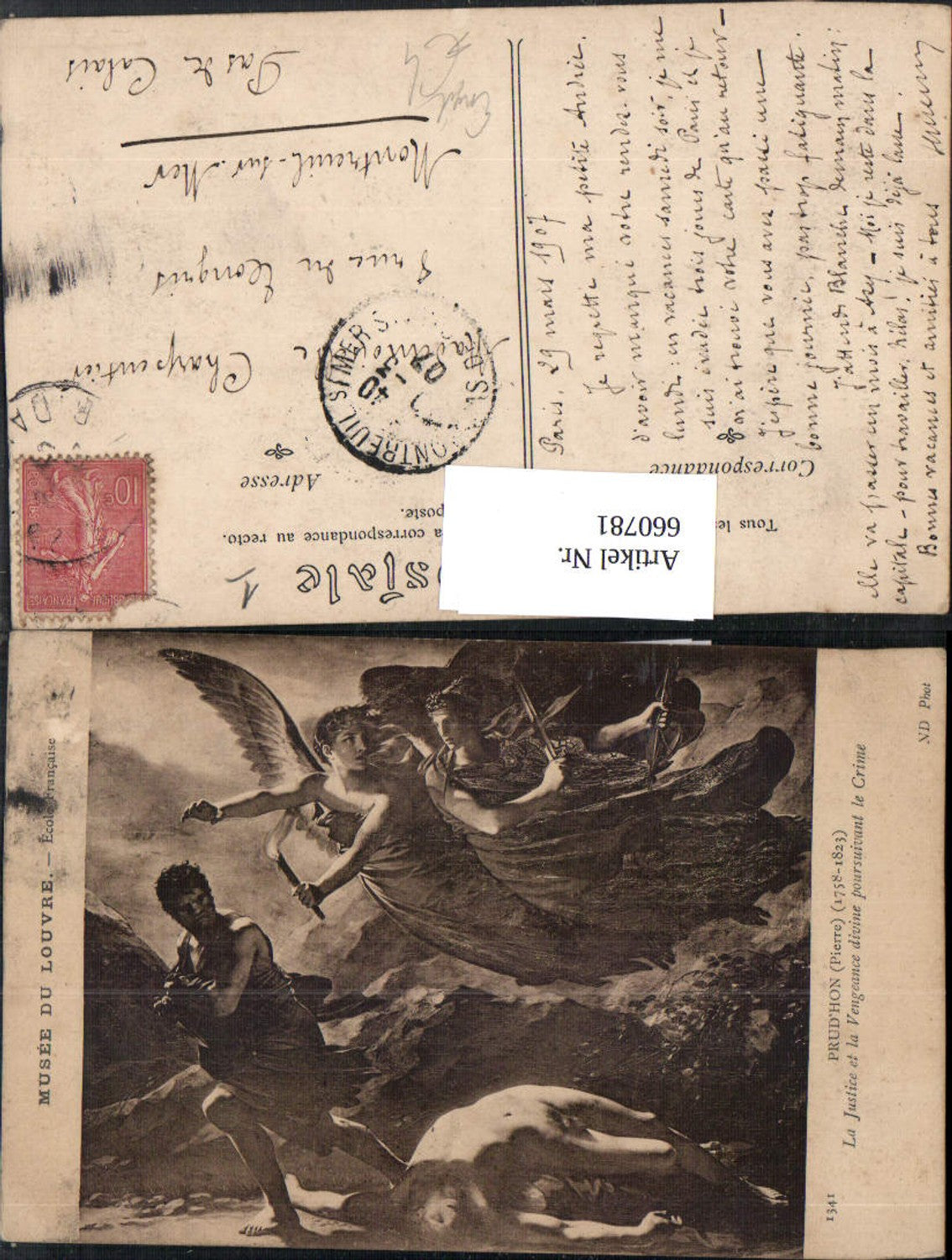 660781,Künstler Ak Pierre Prudhon La Justice et la Vengeance divine poursuivant le Crime Engel