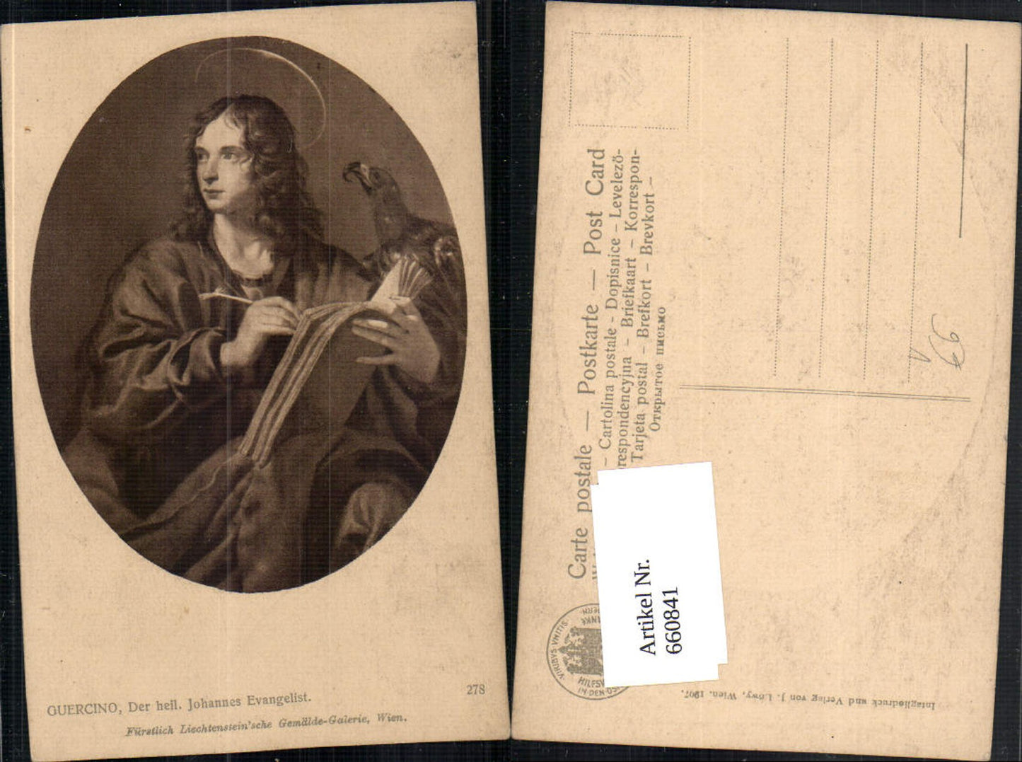 660841,Künstler Ak Guercino Der heil. Johannes Evangelist Adler Lesen pub J. Löwy 278