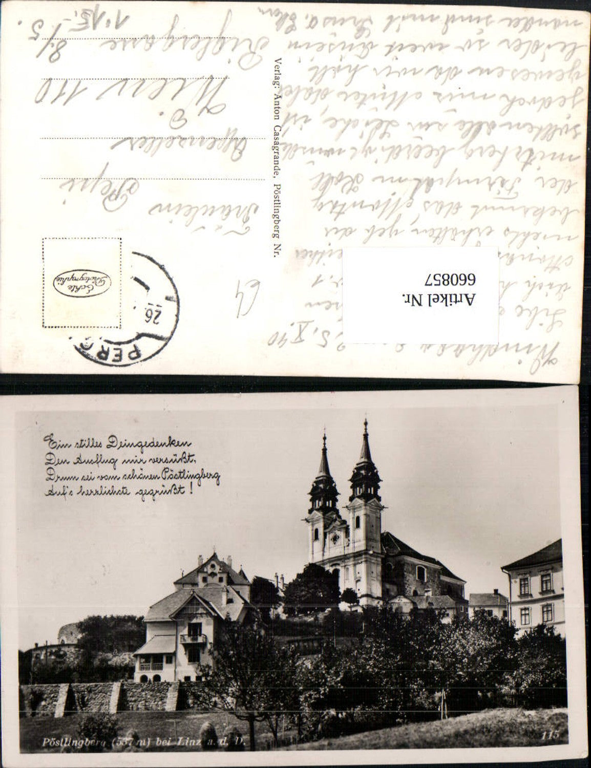 660857,Foto Ak Linz a. d. Donau Pöstlingberg Text Spruch