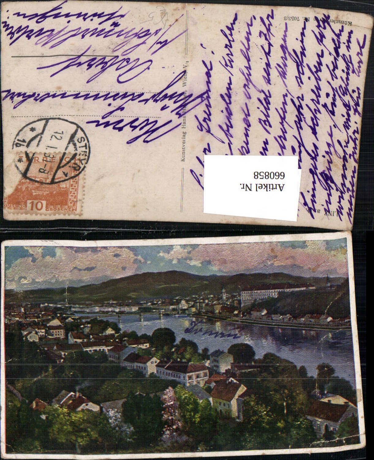 660858,Künstler Ak Linz a. d. Donau Ansicht pub Hans Hausner 7053/3