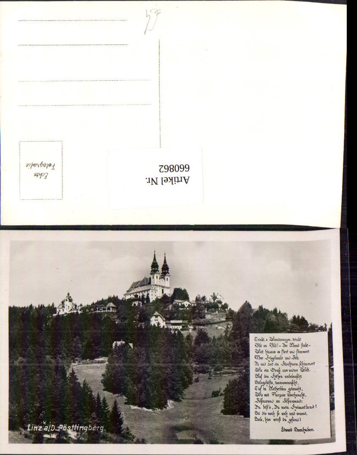 660862,Foto Ak Linz a. d. Donau Pöstlingberg Spruch Text