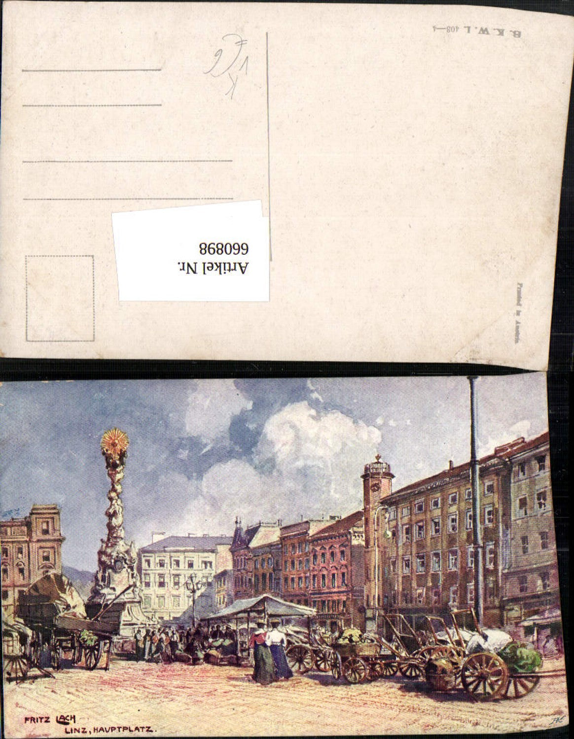 660898,Künstler Ak Fritz Lach Linz a. d. Donau Hauptplatz pub B.K.W.I 403/4