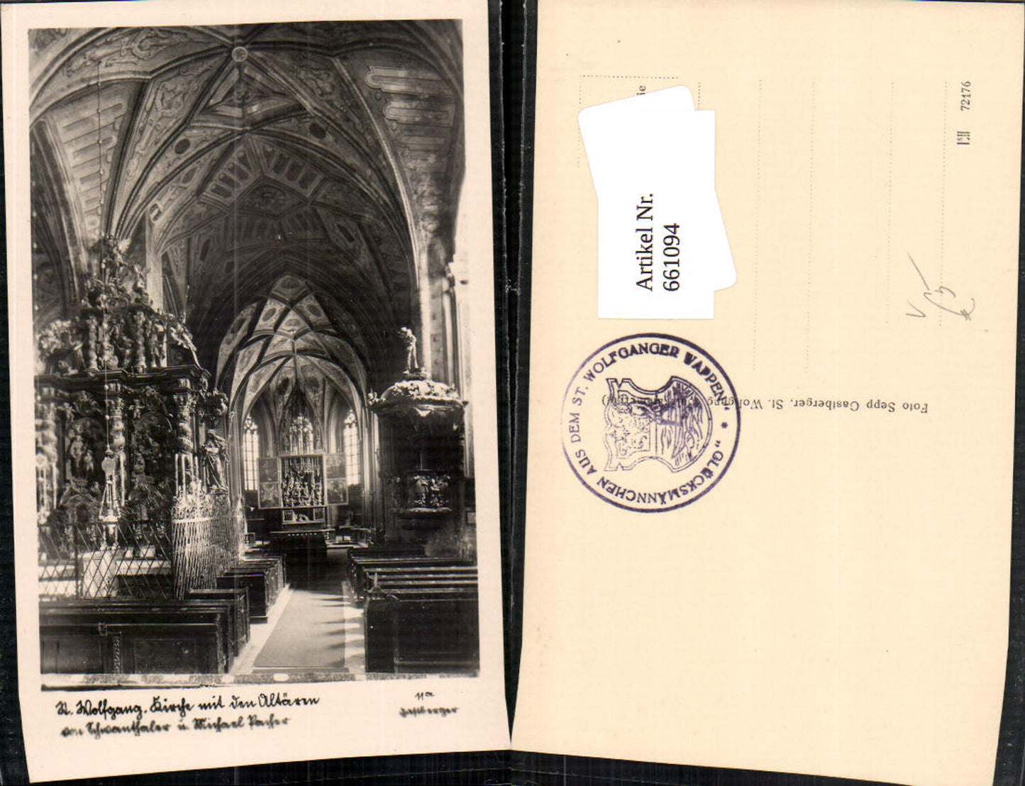 661094,Foto Ak St. Wolfgang im Salzkammergut Kirche mit den Altären pub Gastberger 11a