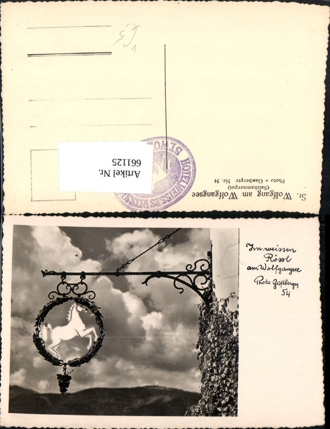 661125,Foto Ak St. Wolfgang im Salzkammergut Zum weissen Rössl pub Gastberger 54