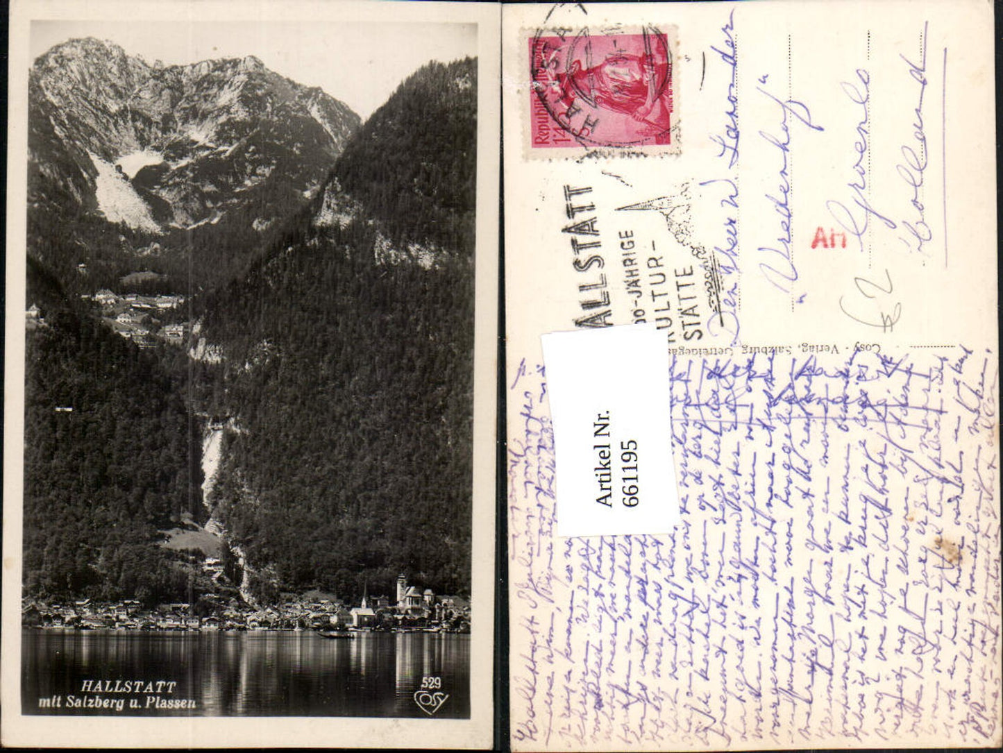 661195,Foto Ak Hallstatt mit Salzberg u. Plassen