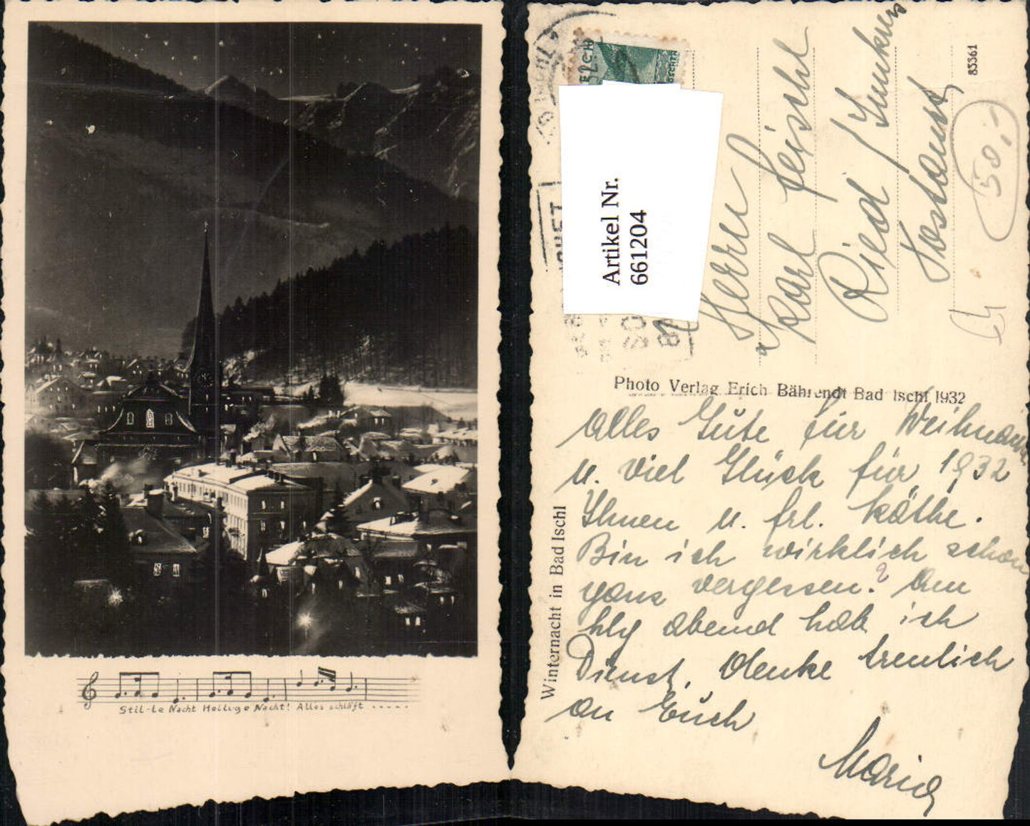 661204,Foto Ak Winternacht in Bad Ischl Notenzeile Stille Nacht