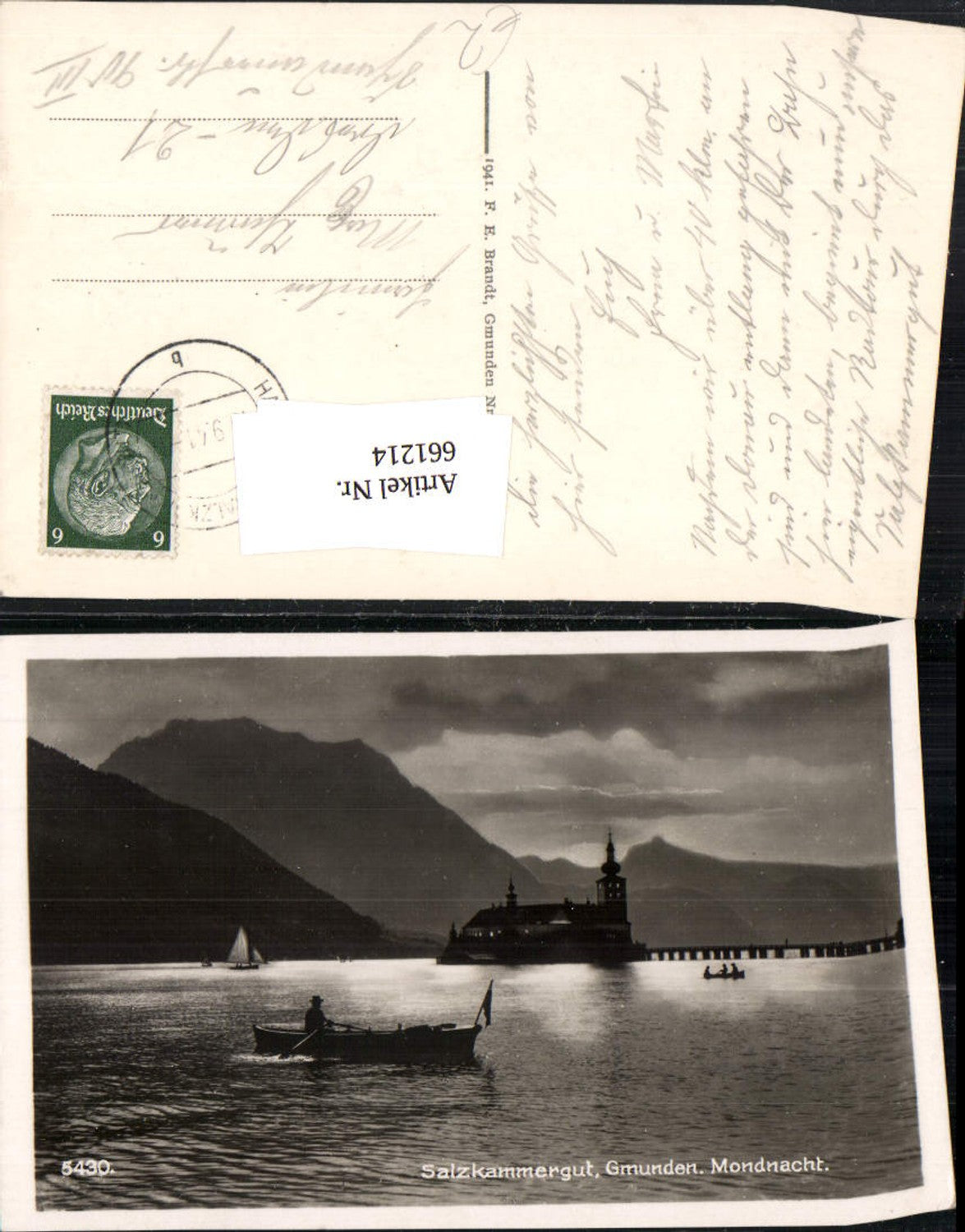 661214,Foto Ak Salzkammergut Gmunden Mondnacht Ruderboot Boot