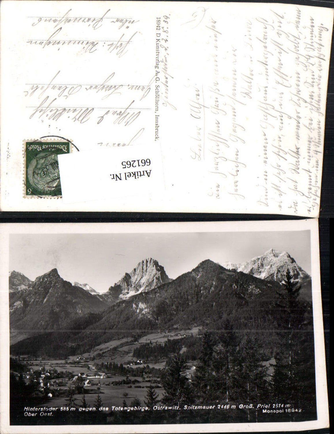 661265,Foto Ak Hinterstoder geg. d. Totengebirge Ostrawitz Spitzmauer