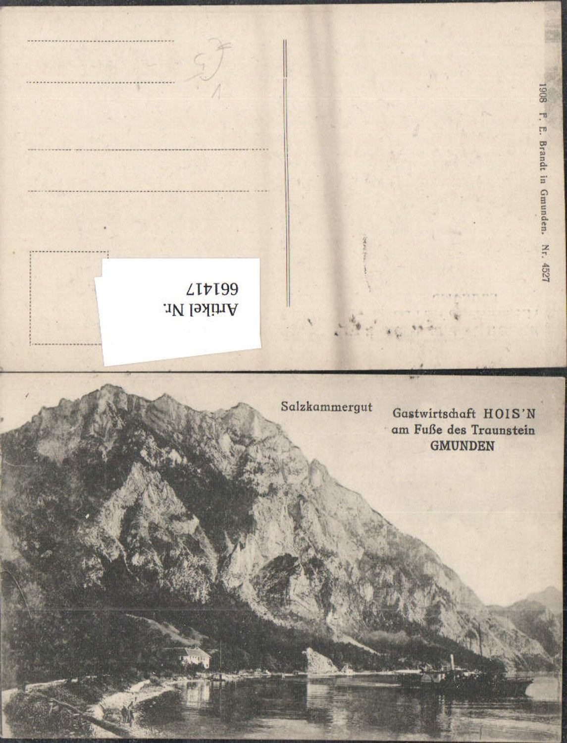 661417,Gmunden Gastwirtschaft Hoisn mit Traunstein Salzkammergut pub F. E. Brandt 4527