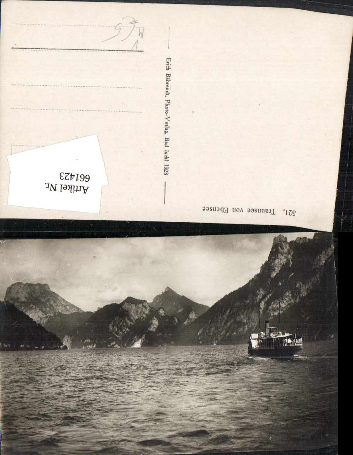 661423,Foto Ak Traunsee v. Ebensee Schiff Dampfer pub Erich Bährendt