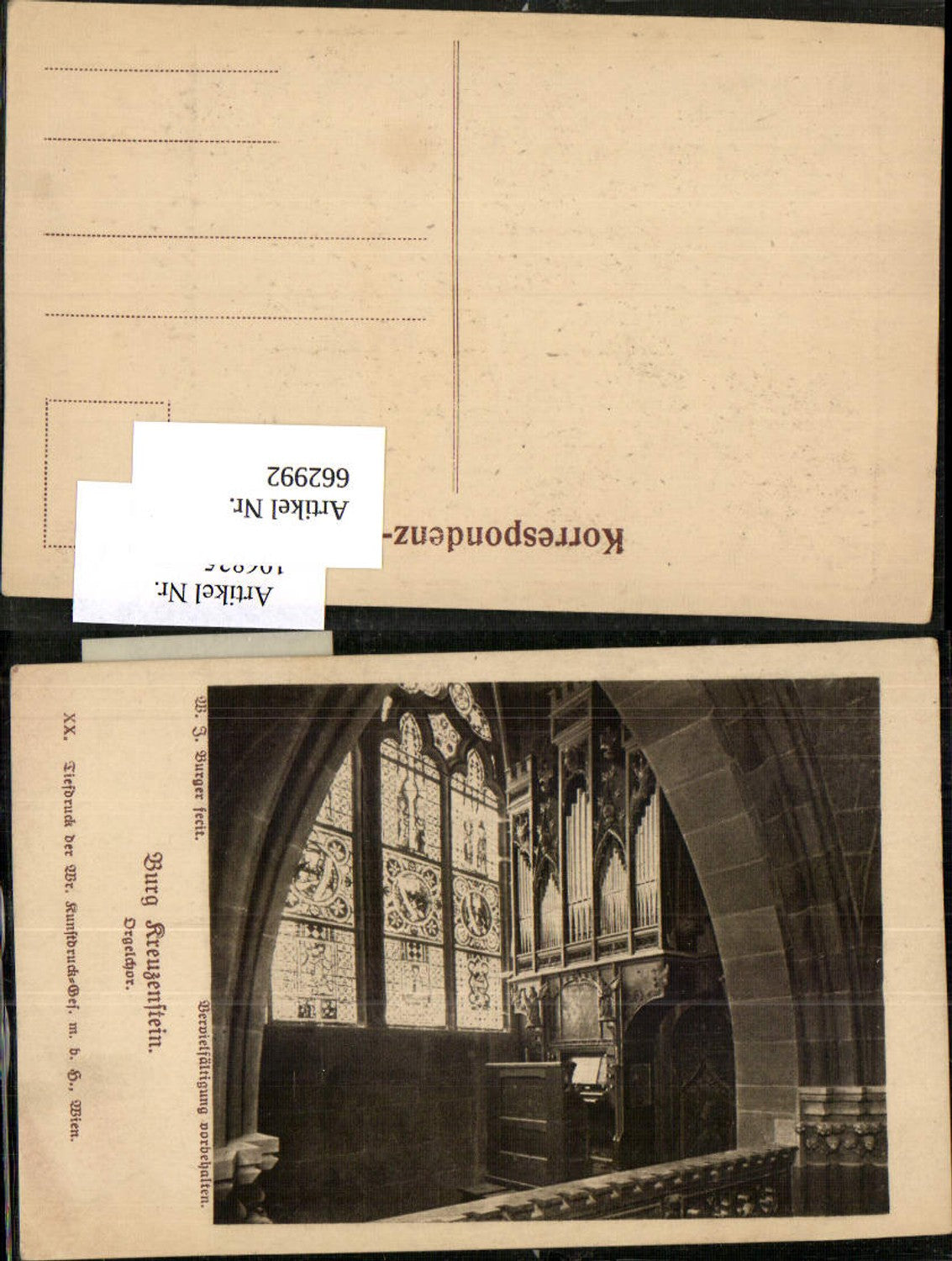 662992,W.J. Burger Burg Kreuzenstein bei Korneuburg Leobendorf Orgel