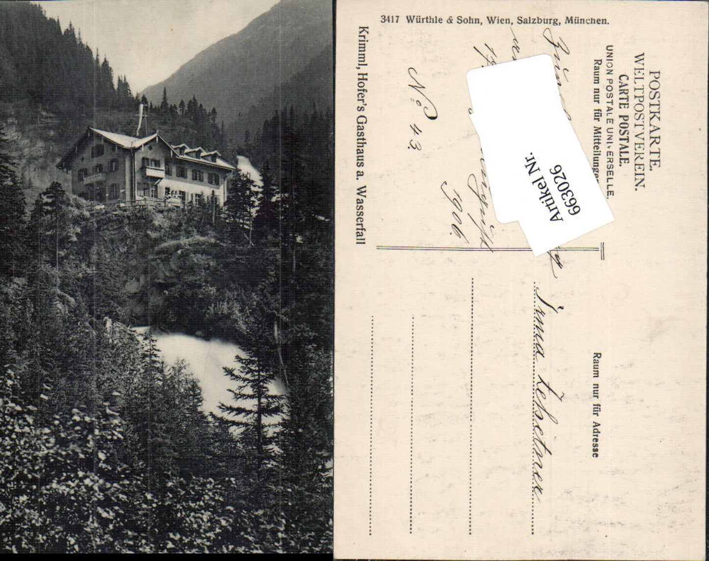 663026,Krimml im Pinzgau Hofers Tauernhaus pub Würthle & Sohn