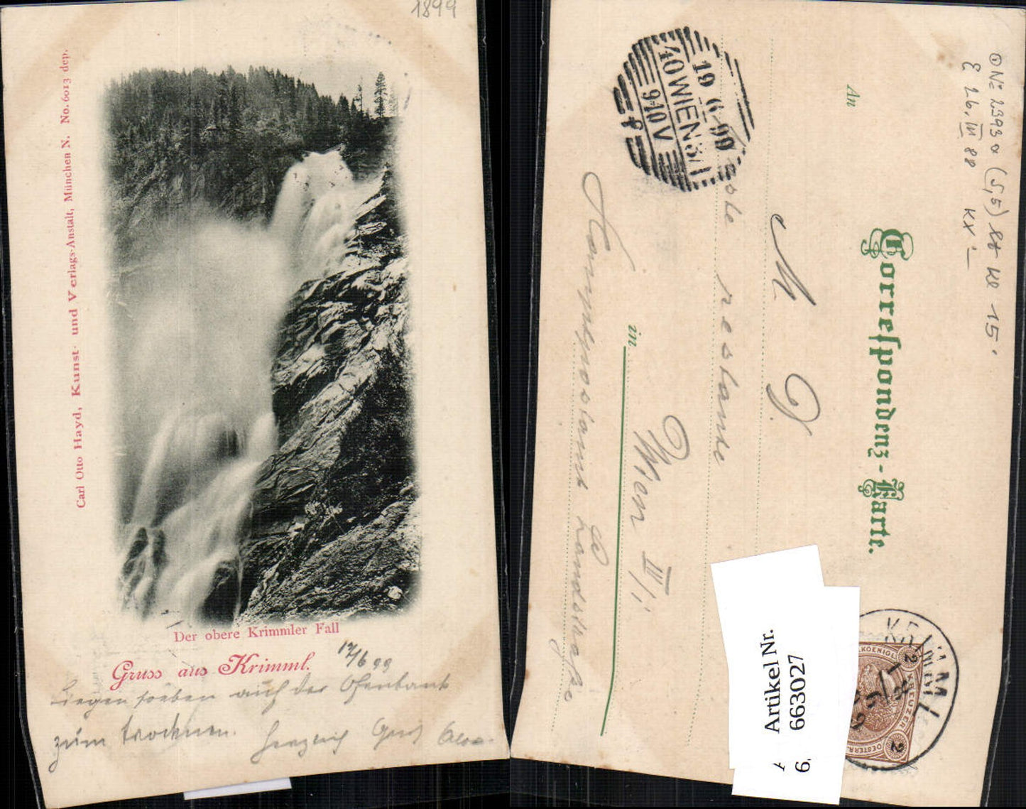 663027,Gruss vom Krimml im Pinzgau Wasserfall pub Carl Otto Hayd 6013