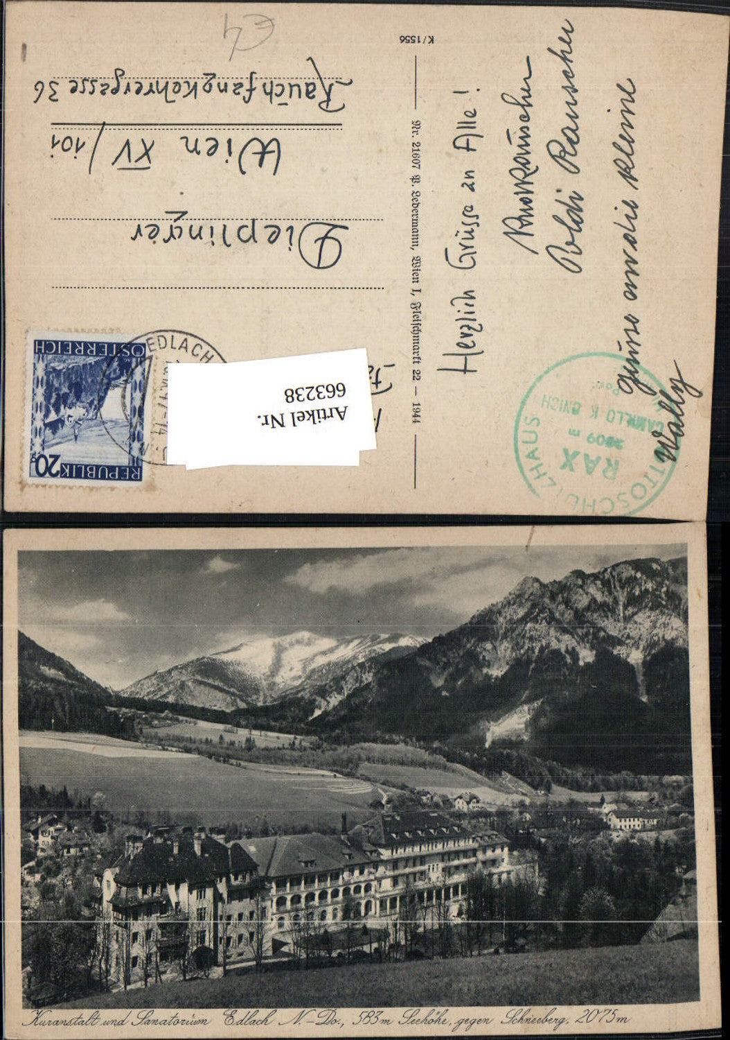 663238,Kuranstalt Sanatorium Edlach geg. Schneeberg Reichen a. d. Rax