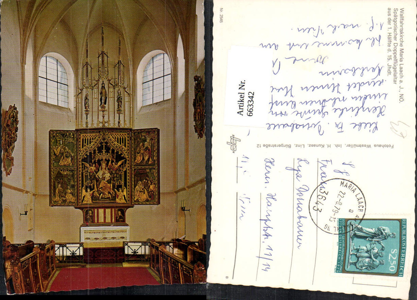663342,Wallfahrtskirche Maria Laach a. Jauerling Innenansicht Doppelflügelaltar