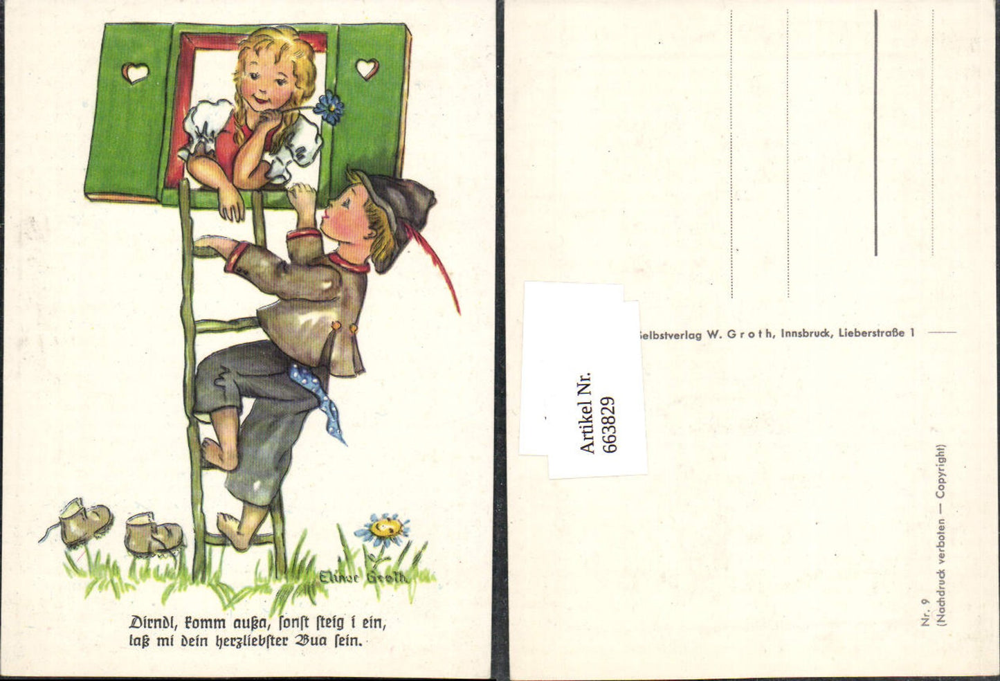 663829,Künstler AK Elinor Groth Kinder Mädchen Kind Tracht