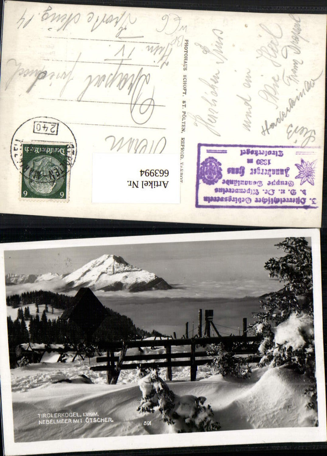 663994,Tirolerkogel m. Ötscher Annaberg Bahnpost Zug 240 St. Pölten Mariazell