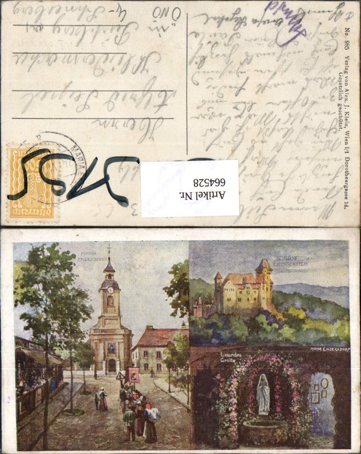 664528,Künstler Ak Maria Enzersdorf Schloss Liechtenstein Lourdes Grotte