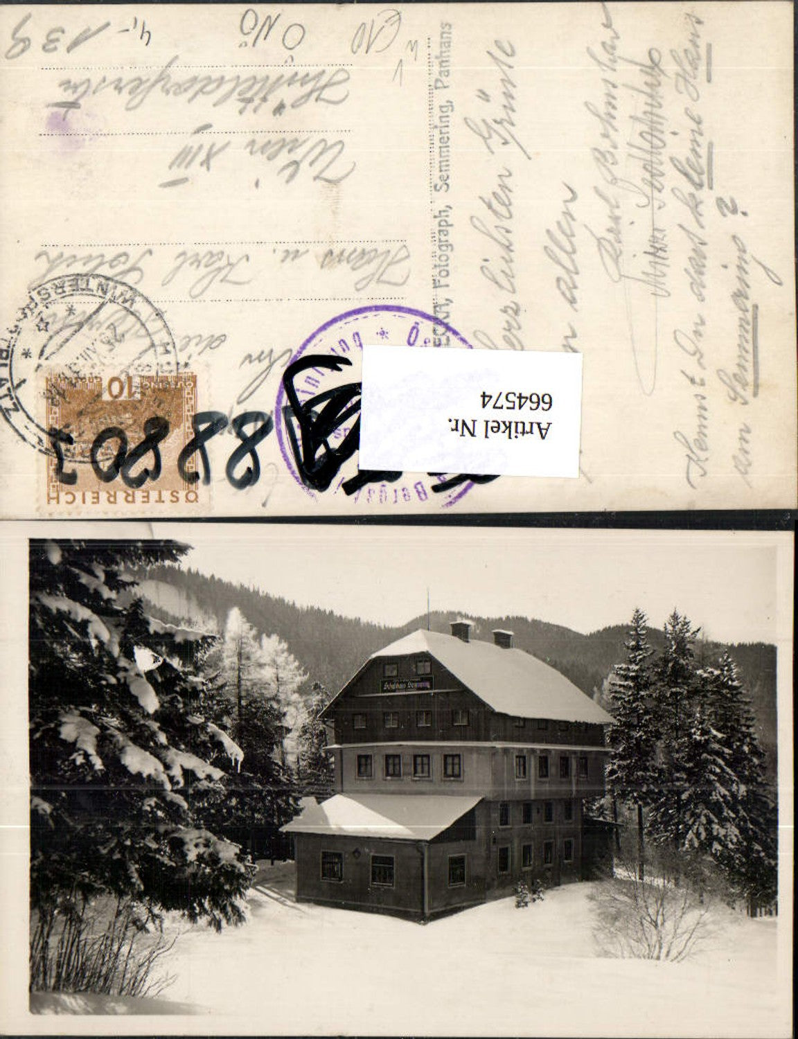 664574, Photo Ak Schutzhaus Semmering i. Winter pub Franz Trnecka