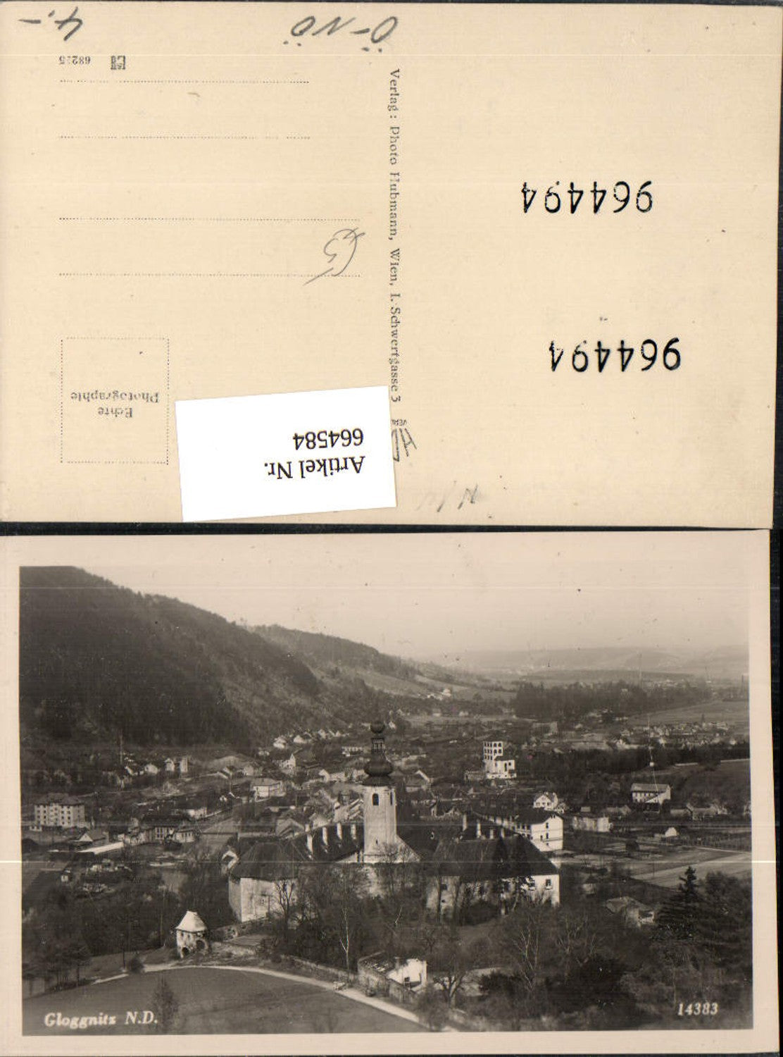 664584,Foto Ak Gloggnitz Ansicht m. Kirche