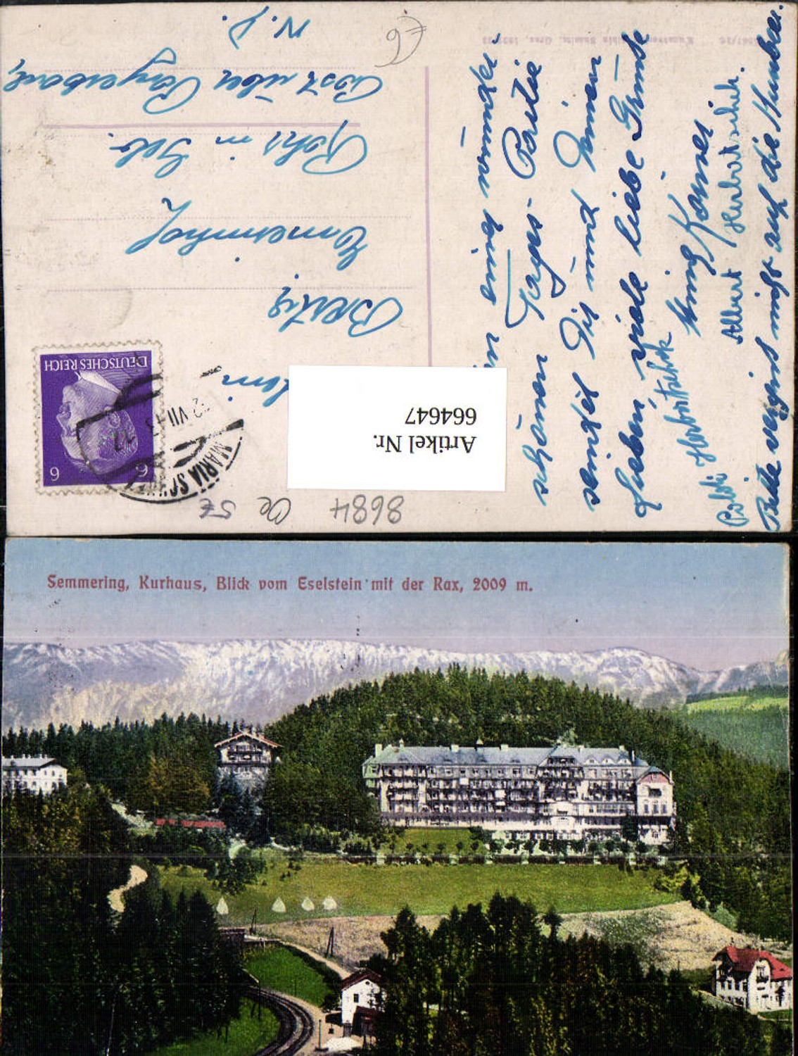664647,Semmering Kurhaus Blick v. Eselstein mit der Rax